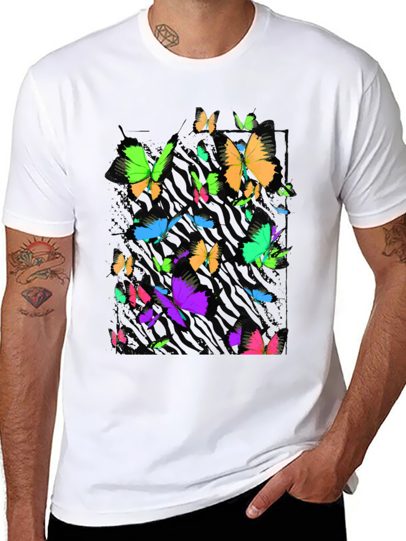 Vibrant Butterfly Graphic Black T-Shirt