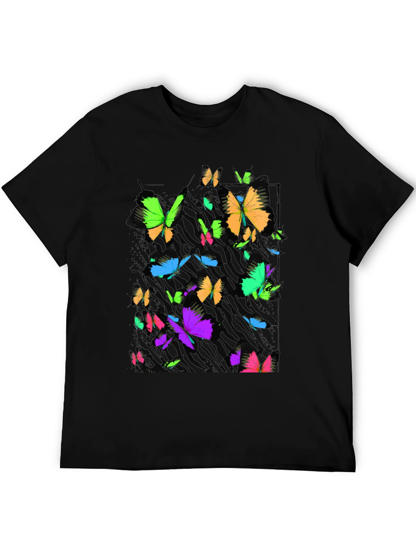Vibrant Butterfly Graphic Black T-Shirt