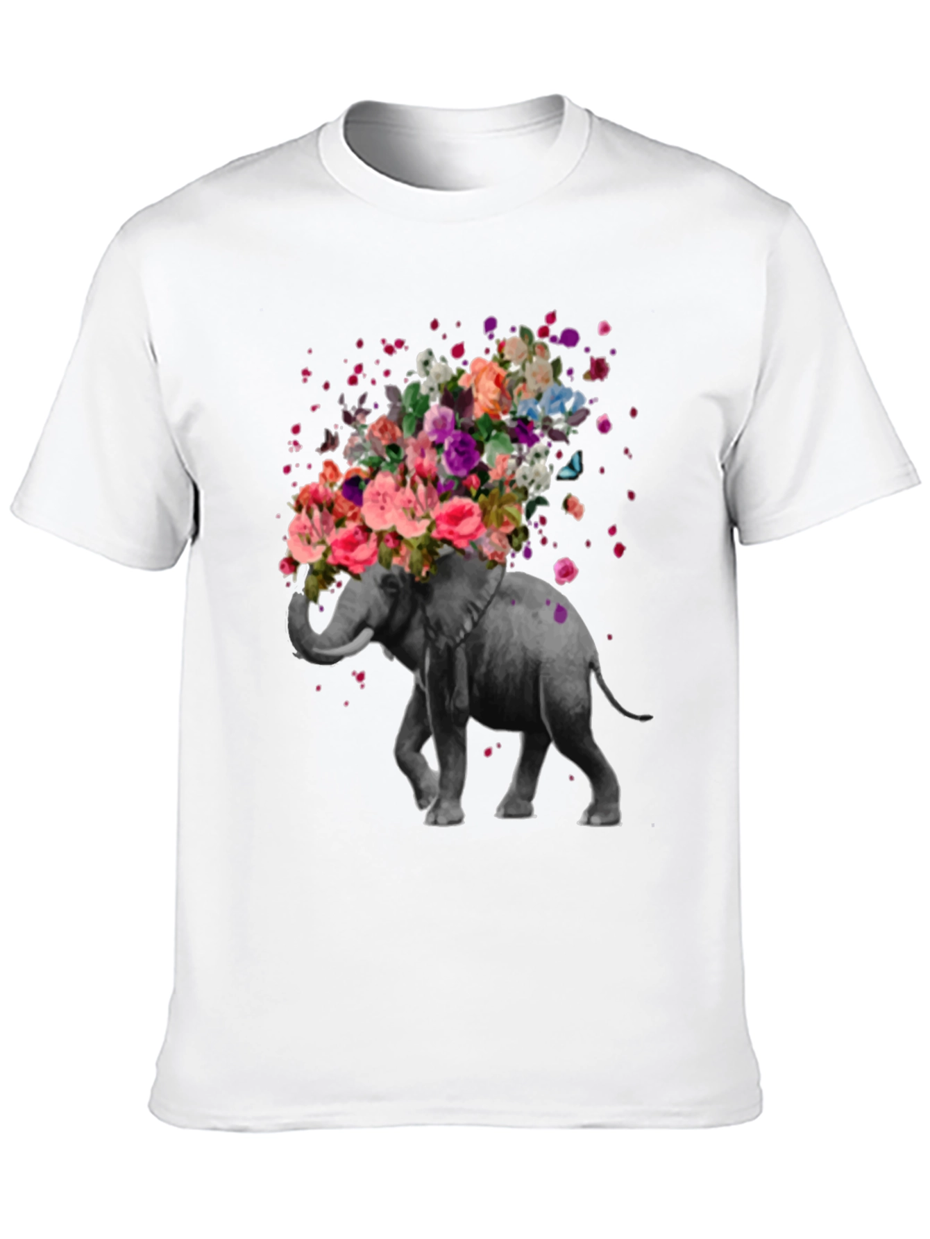 Floral Elephant Graphic Tee - Artistic Mens T-Shirt
