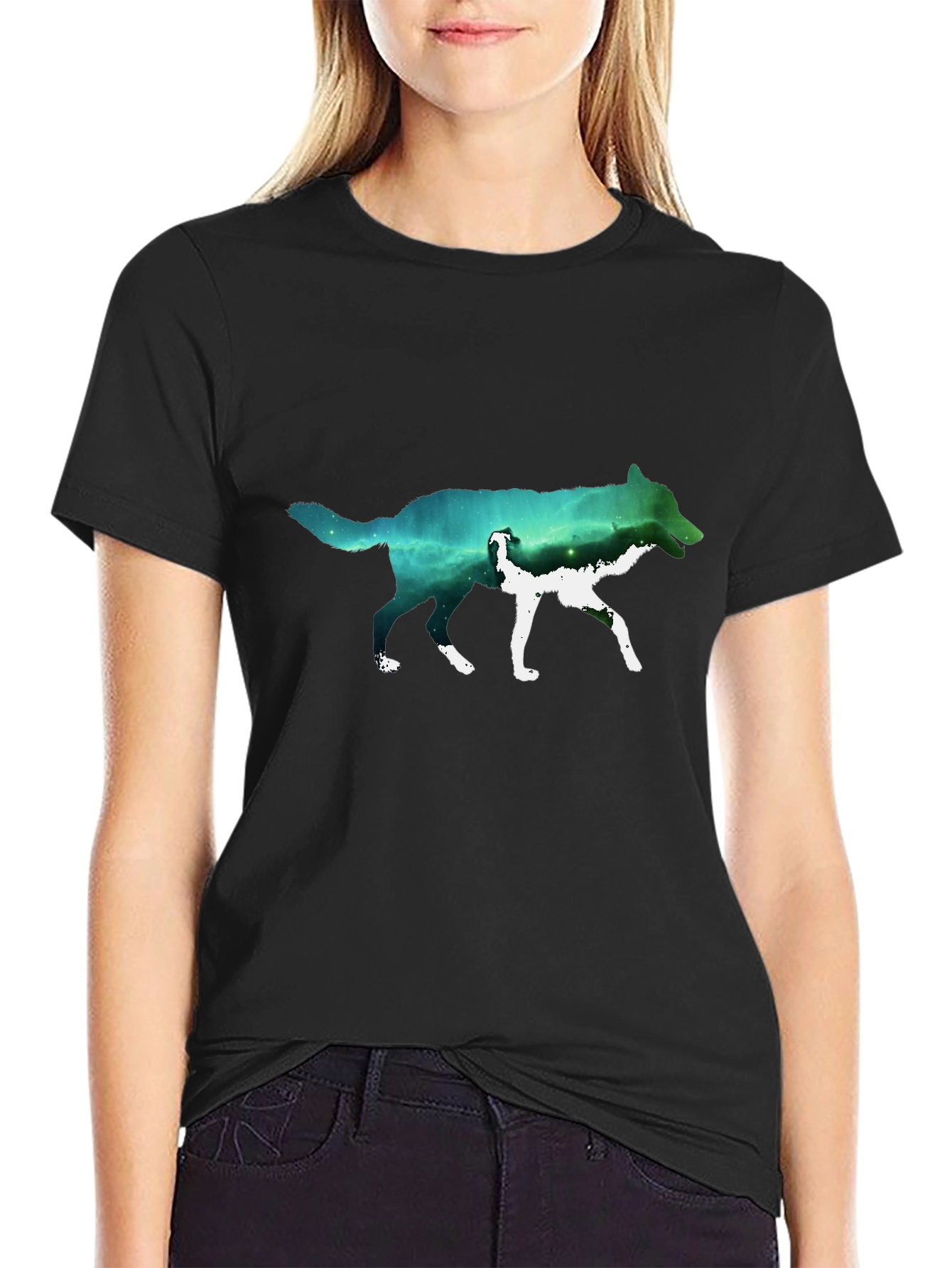 Wolf Galaxy Graphic T-Shirt - Black