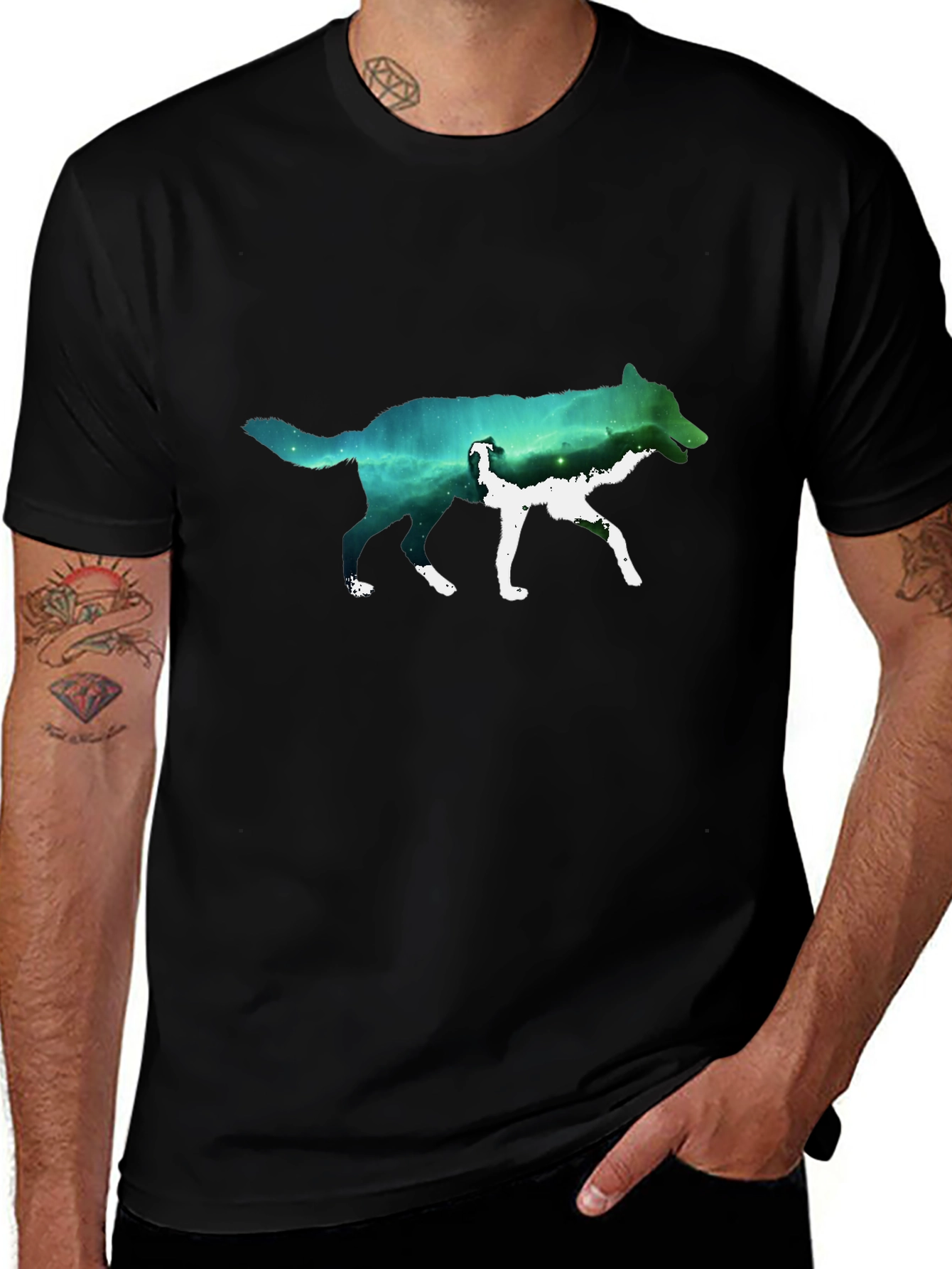 Wolf Galaxy Graphic T-Shirt - Black