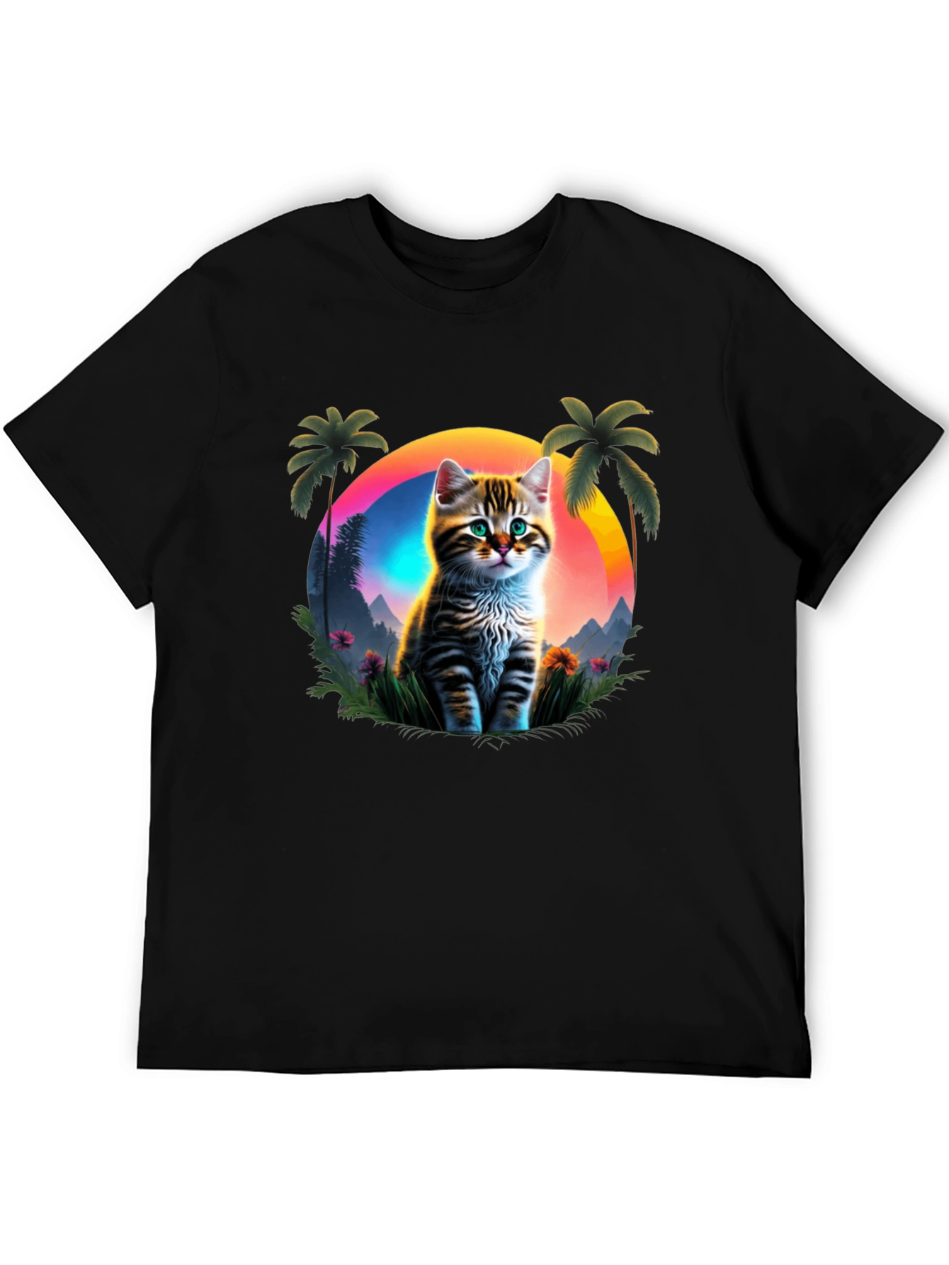 Cat Sunset Graphic Tee - Tropical Vibes