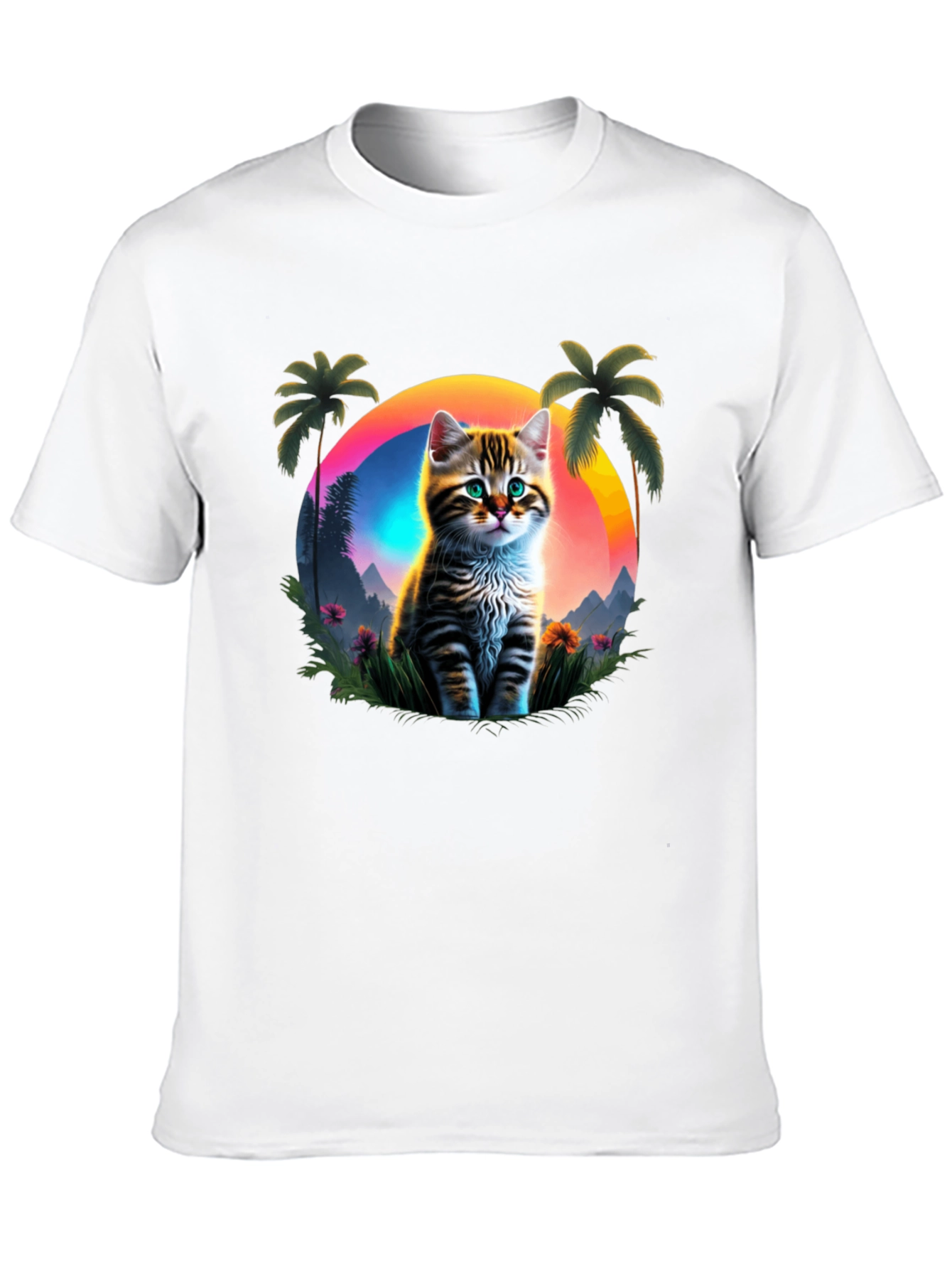 Cat Sunset Graphic Tee - Tropical Vibes