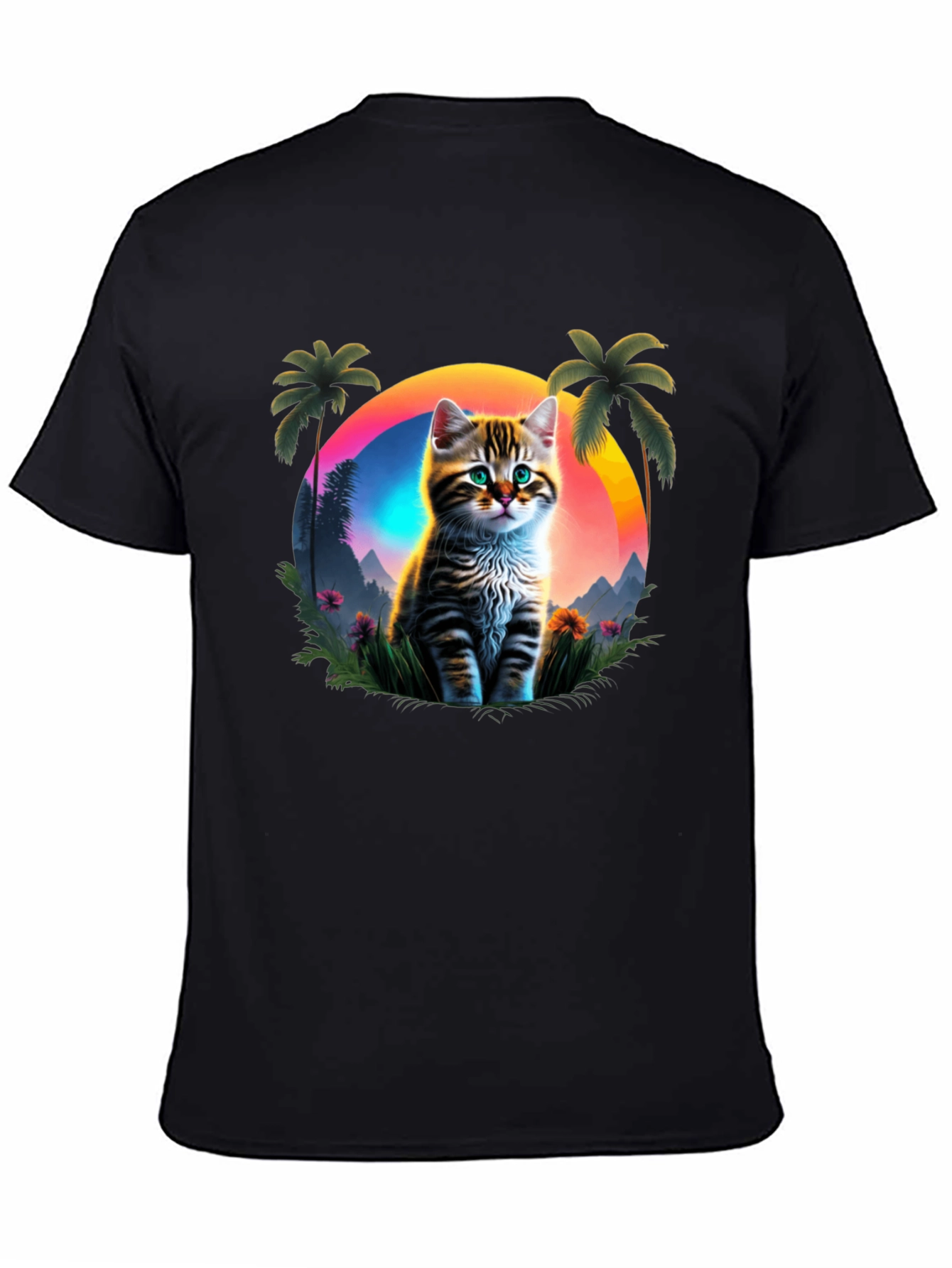 Cat Sunset Graphic Tee - Tropical Vibes