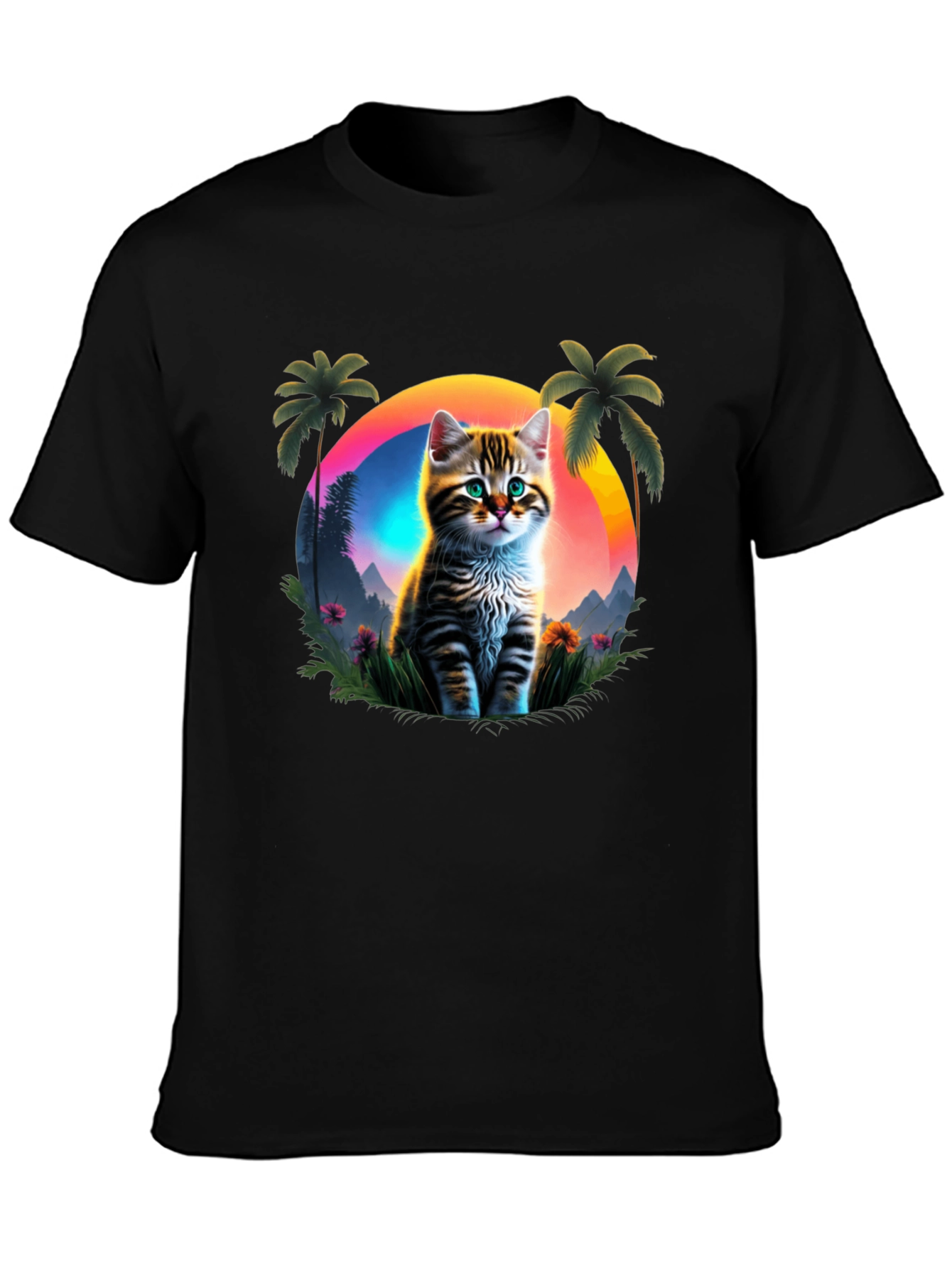 Cat Sunset Graphic Tee - Tropical Vibes