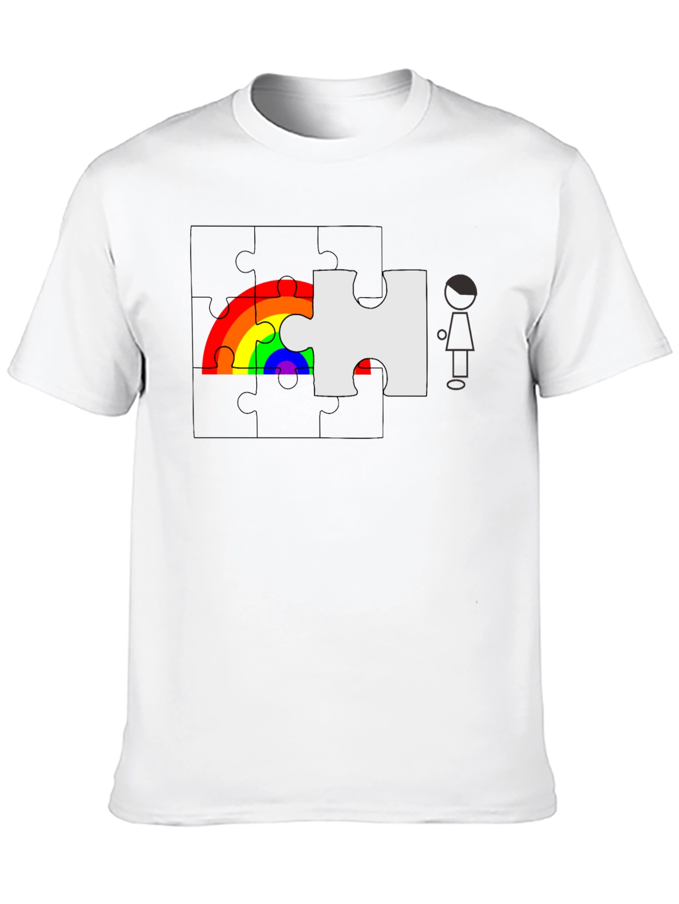 Rainbow Puzzle Piece Graphic Tee - Autism Awareness