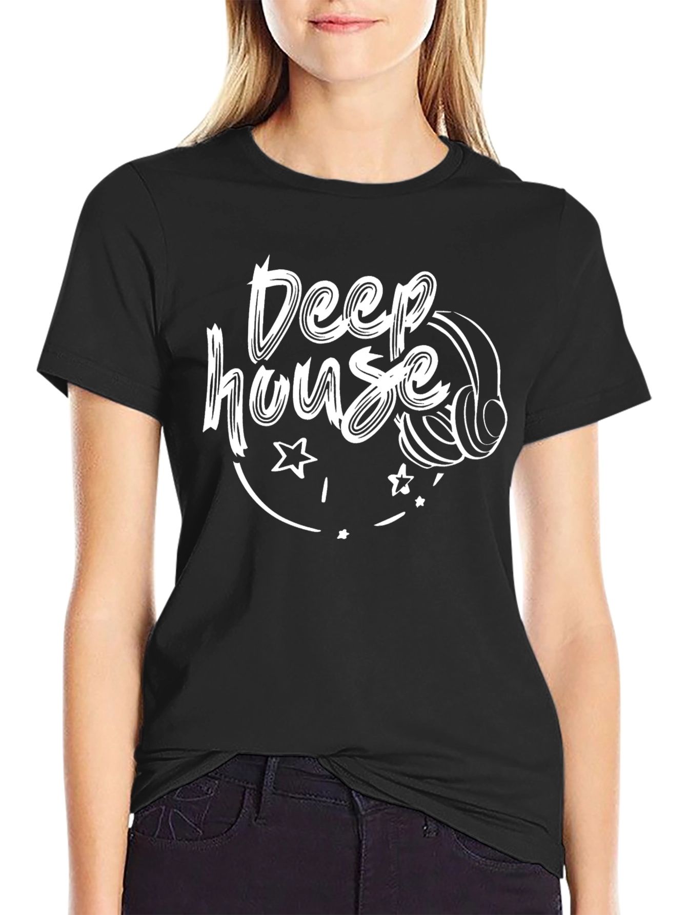 Deep House Music Graphic T-Shirt - Black