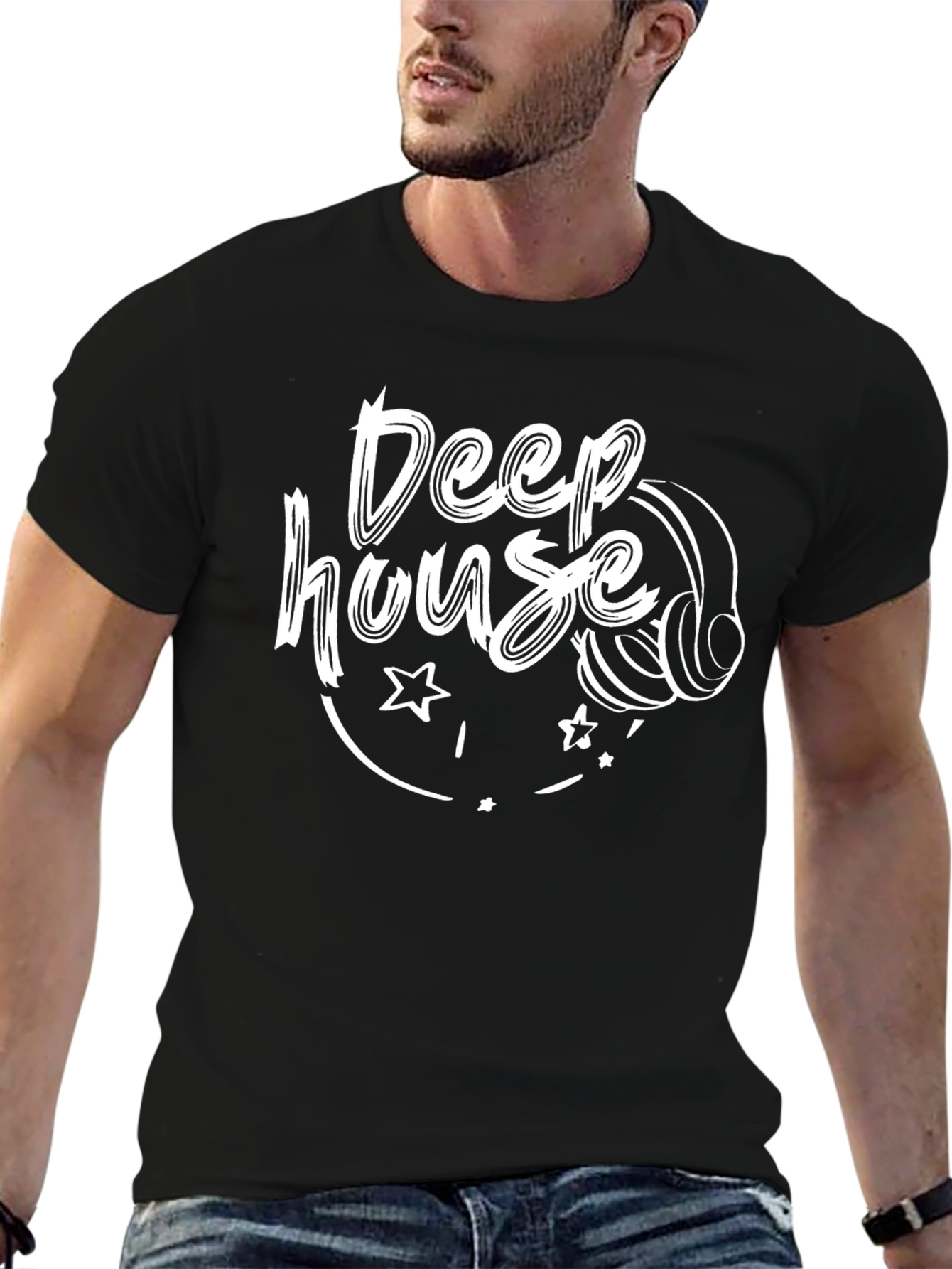 Deep House Music Graphic T-Shirt - Black