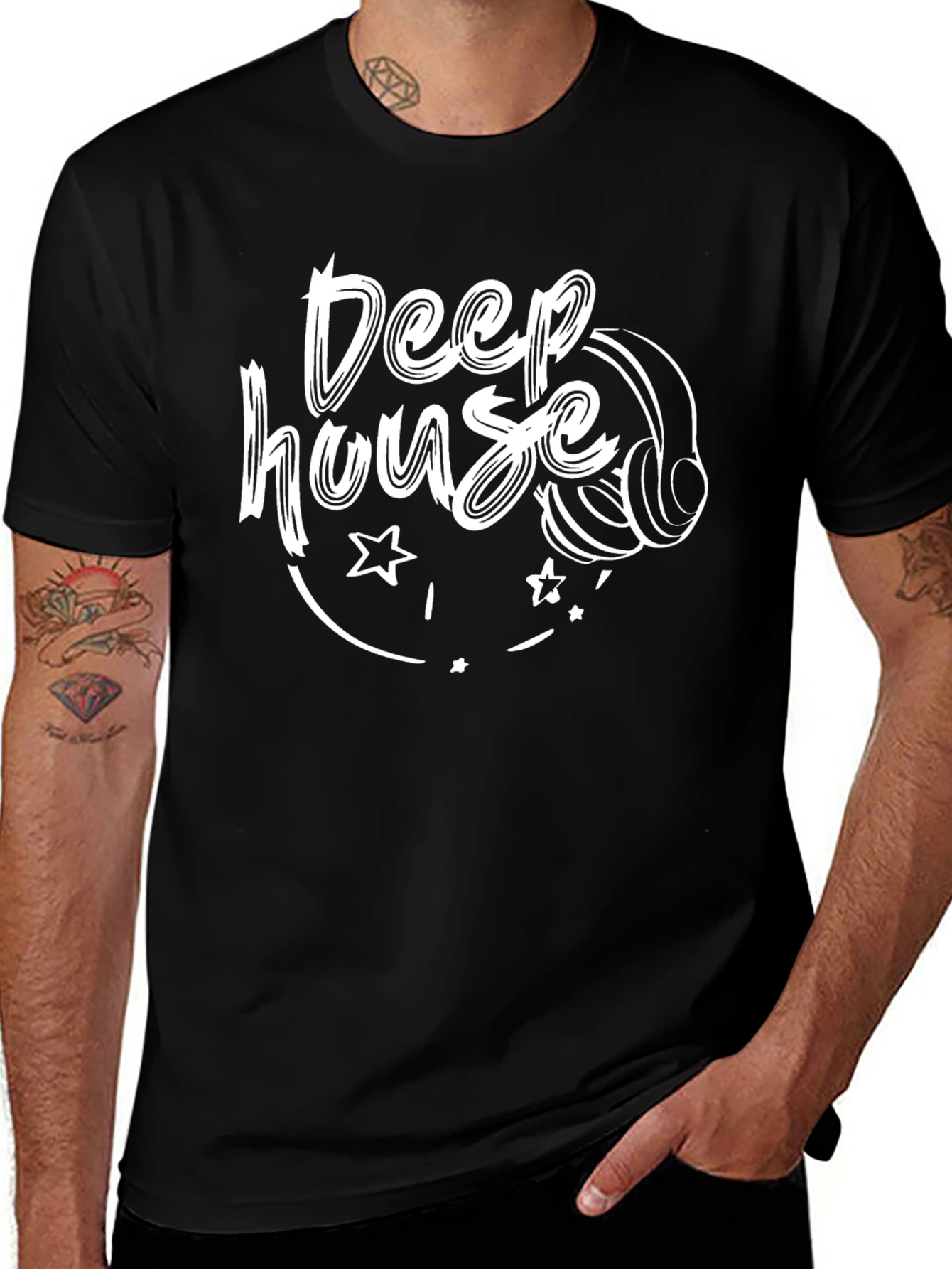 Deep House Music Graphic T-Shirt - Black