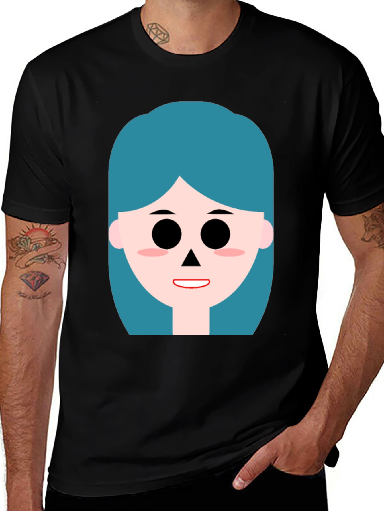 Cartoon Girl Graphic Black T-Shirt