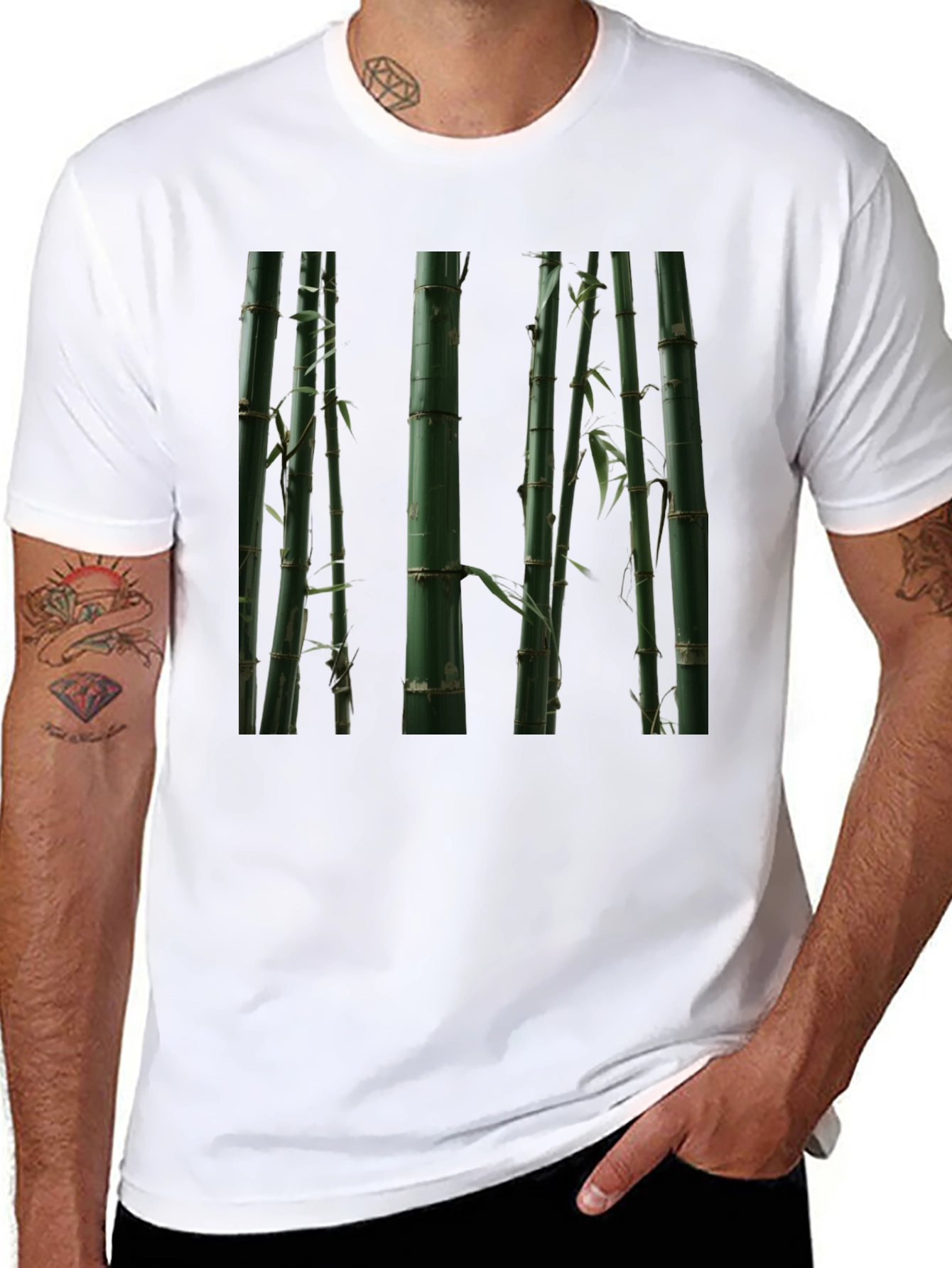Bamboo Print Black T-Shirt