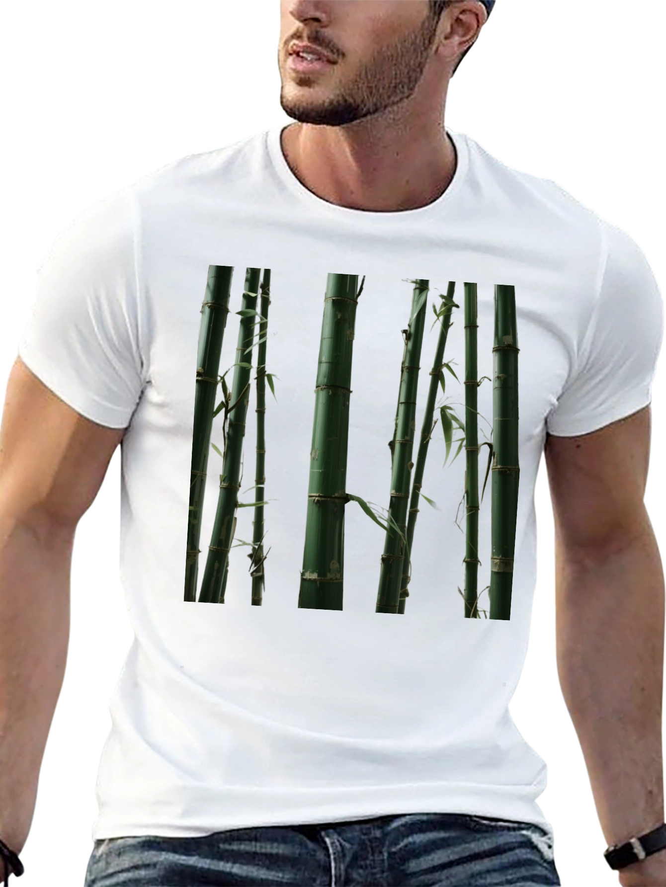 Bamboo Print Black T-Shirt