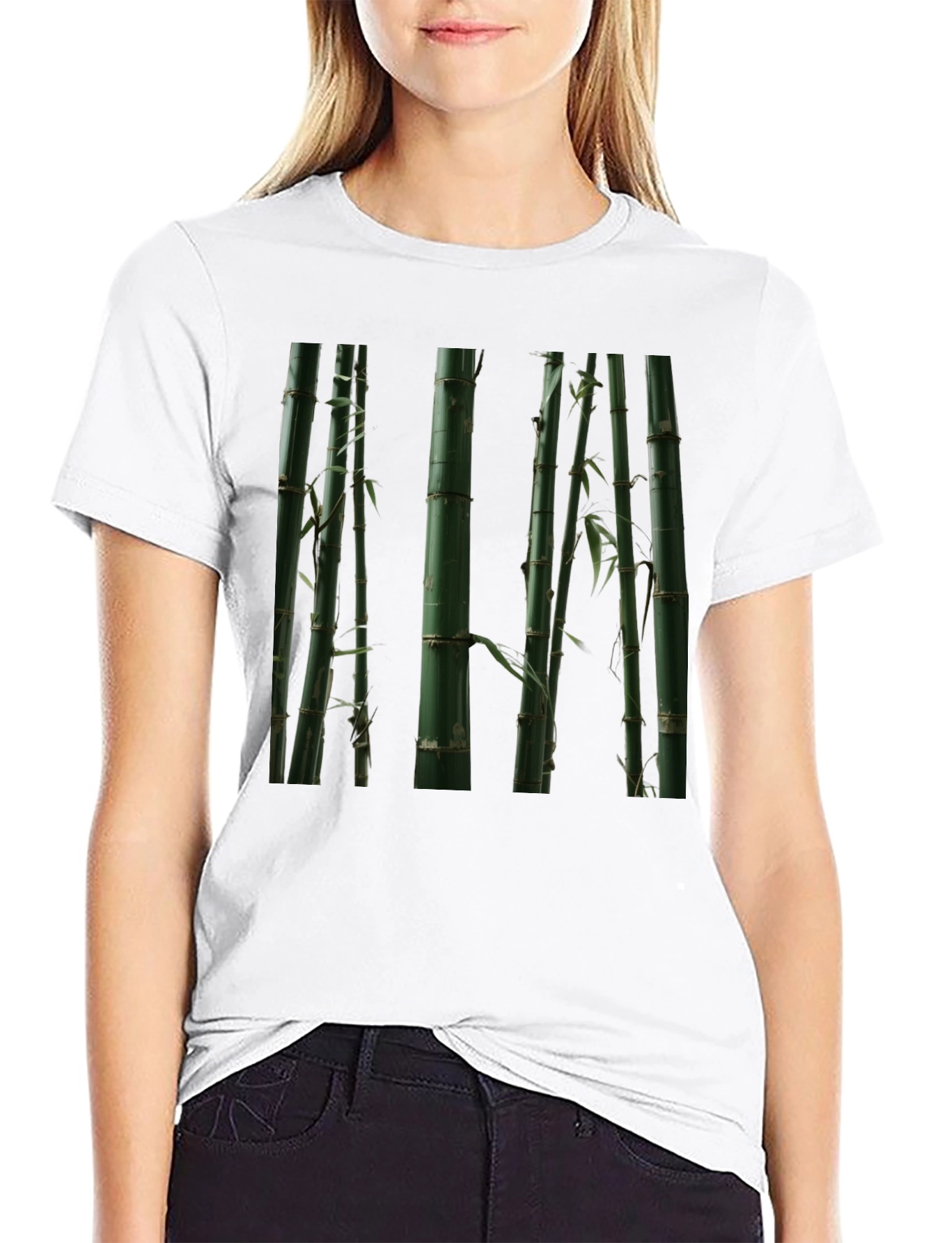 Bamboo Print Black T-Shirt