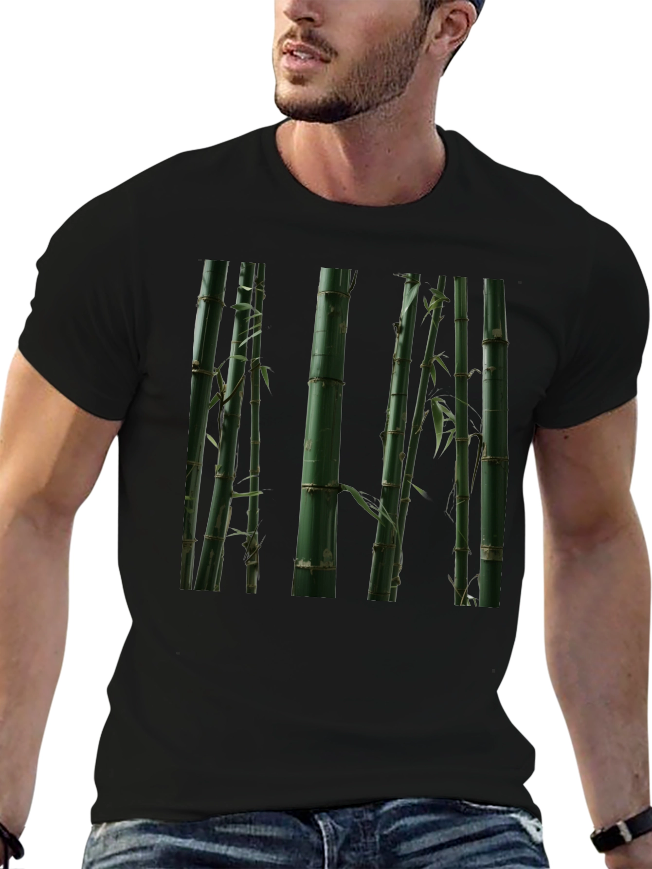 Bamboo Print Black T-Shirt