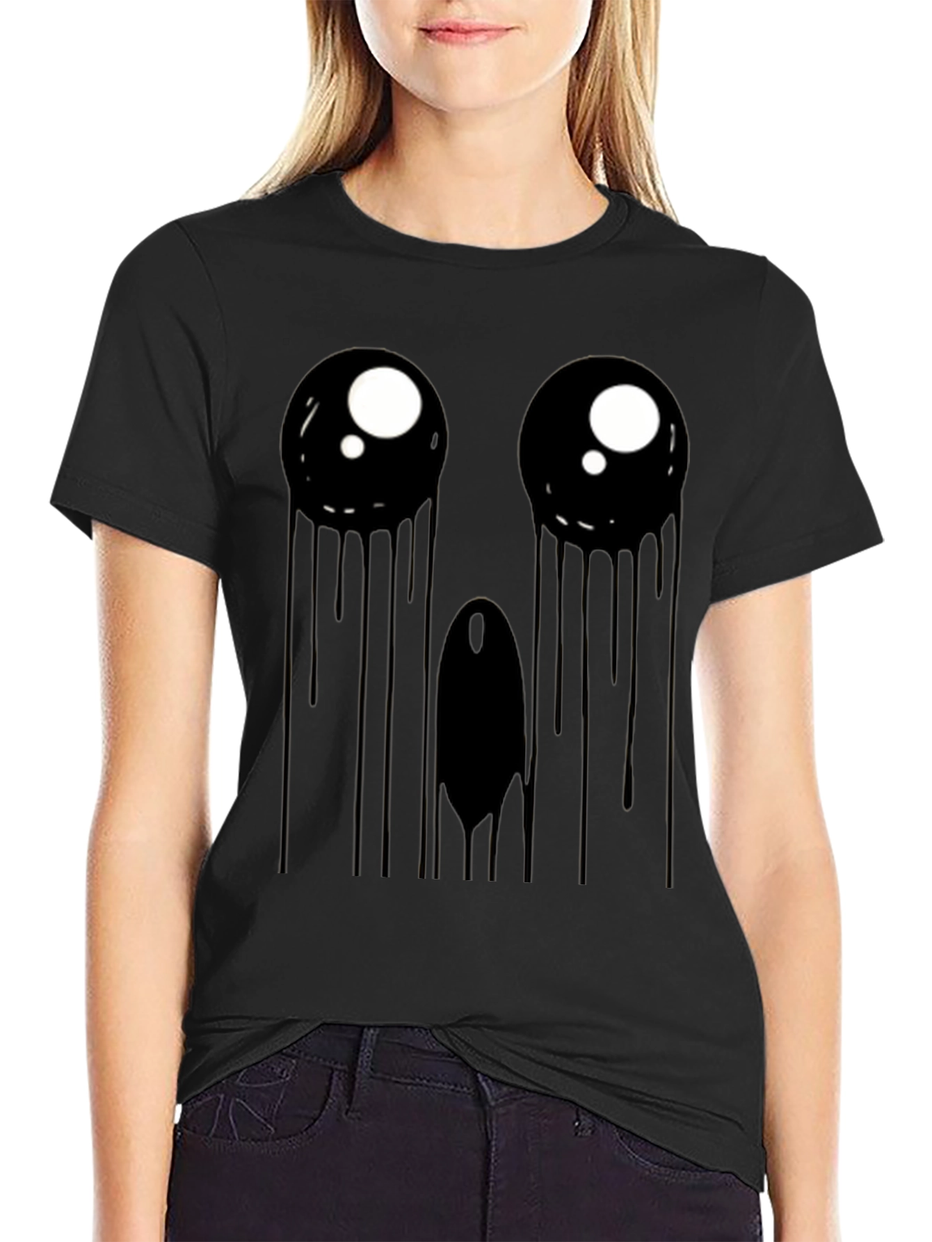 Creepy Dripping Eye Graphic Tee - Black