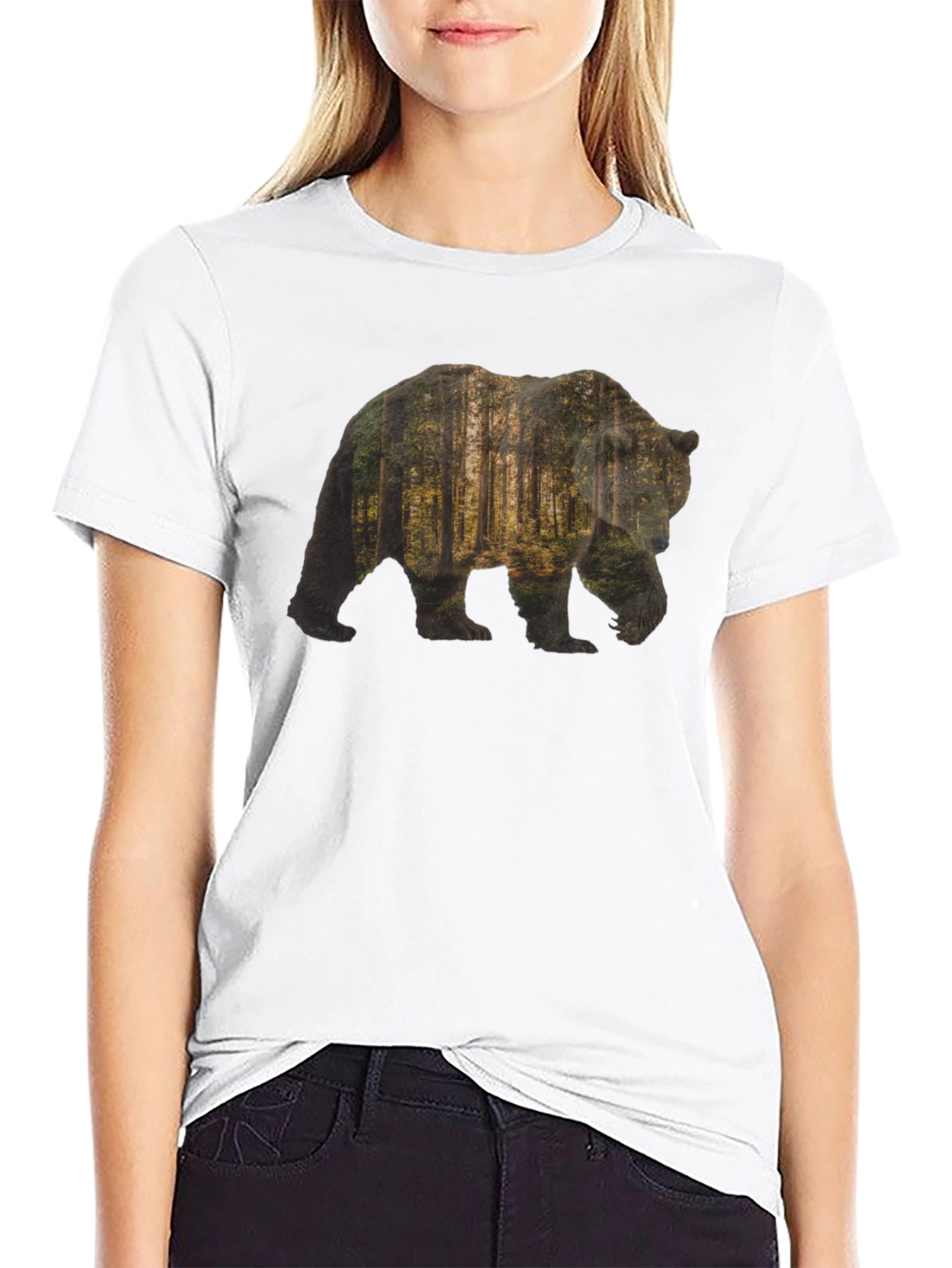 Bear Forest Print Black T-Shirt