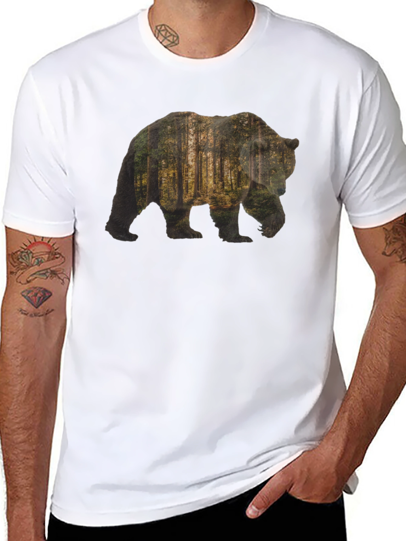 Bear Forest Print Black T-Shirt