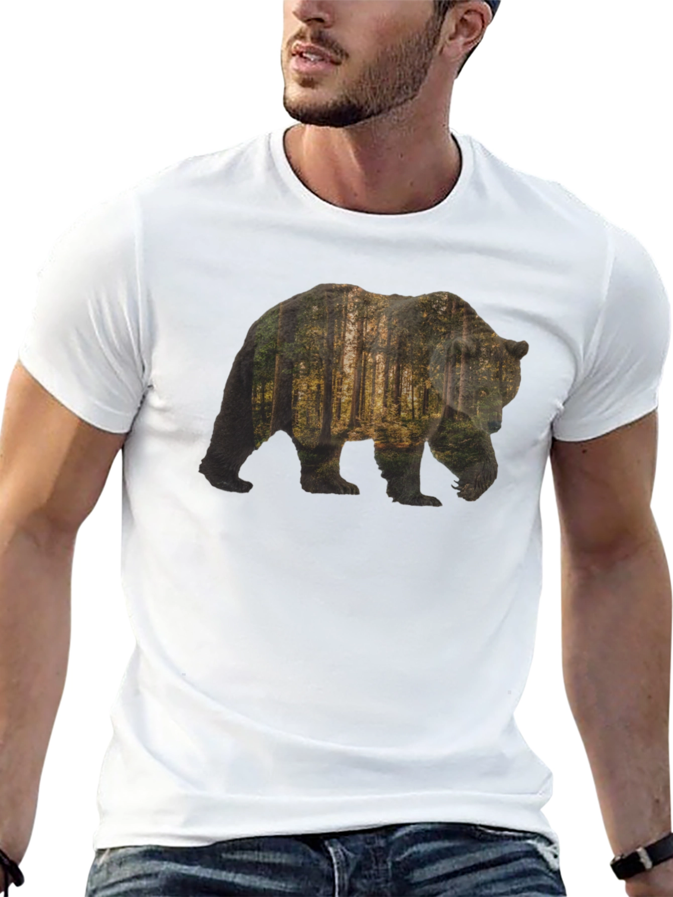 Bear Forest Print Black T-Shirt