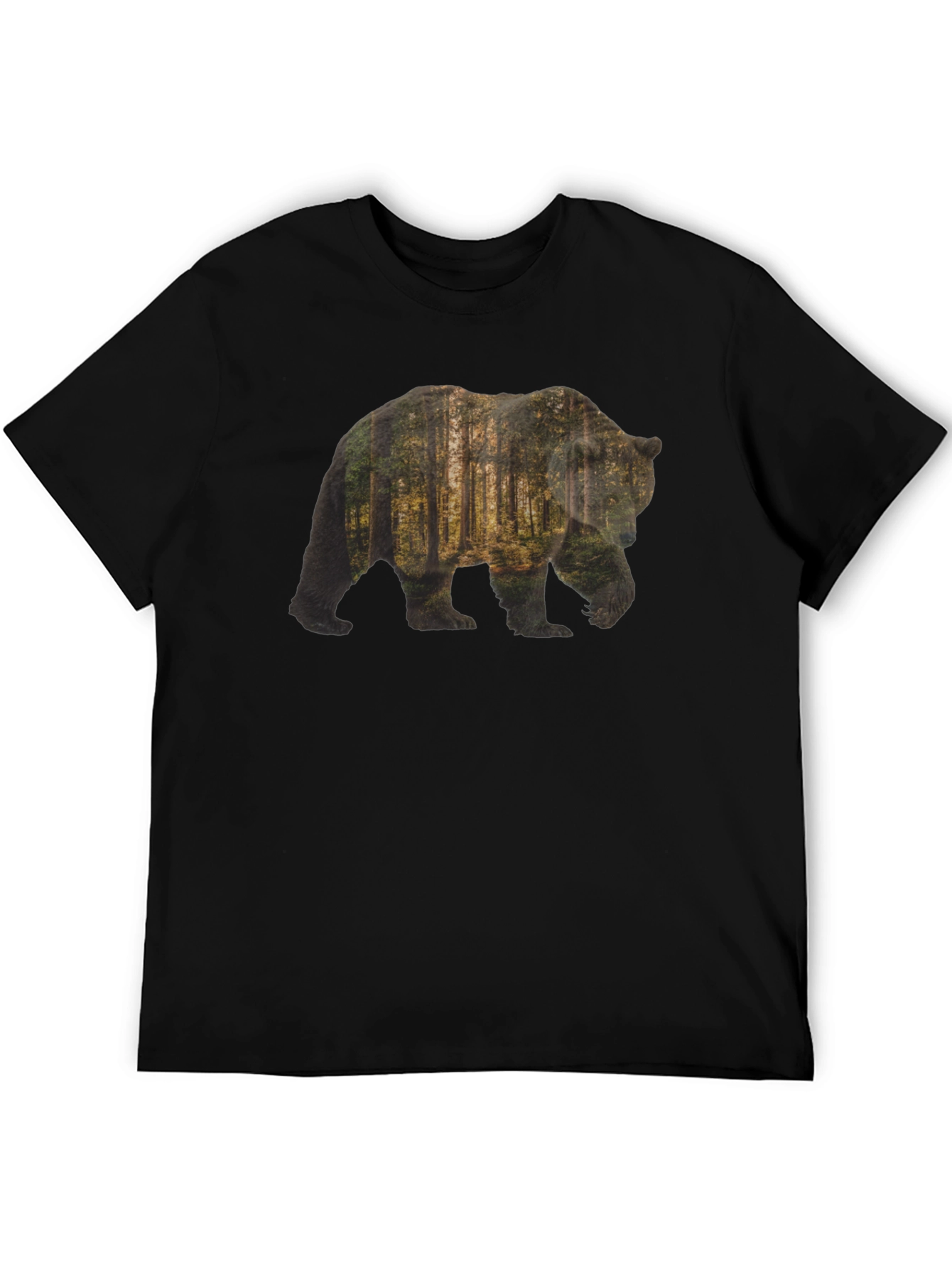 Bear Forest Print Black T-Shirt