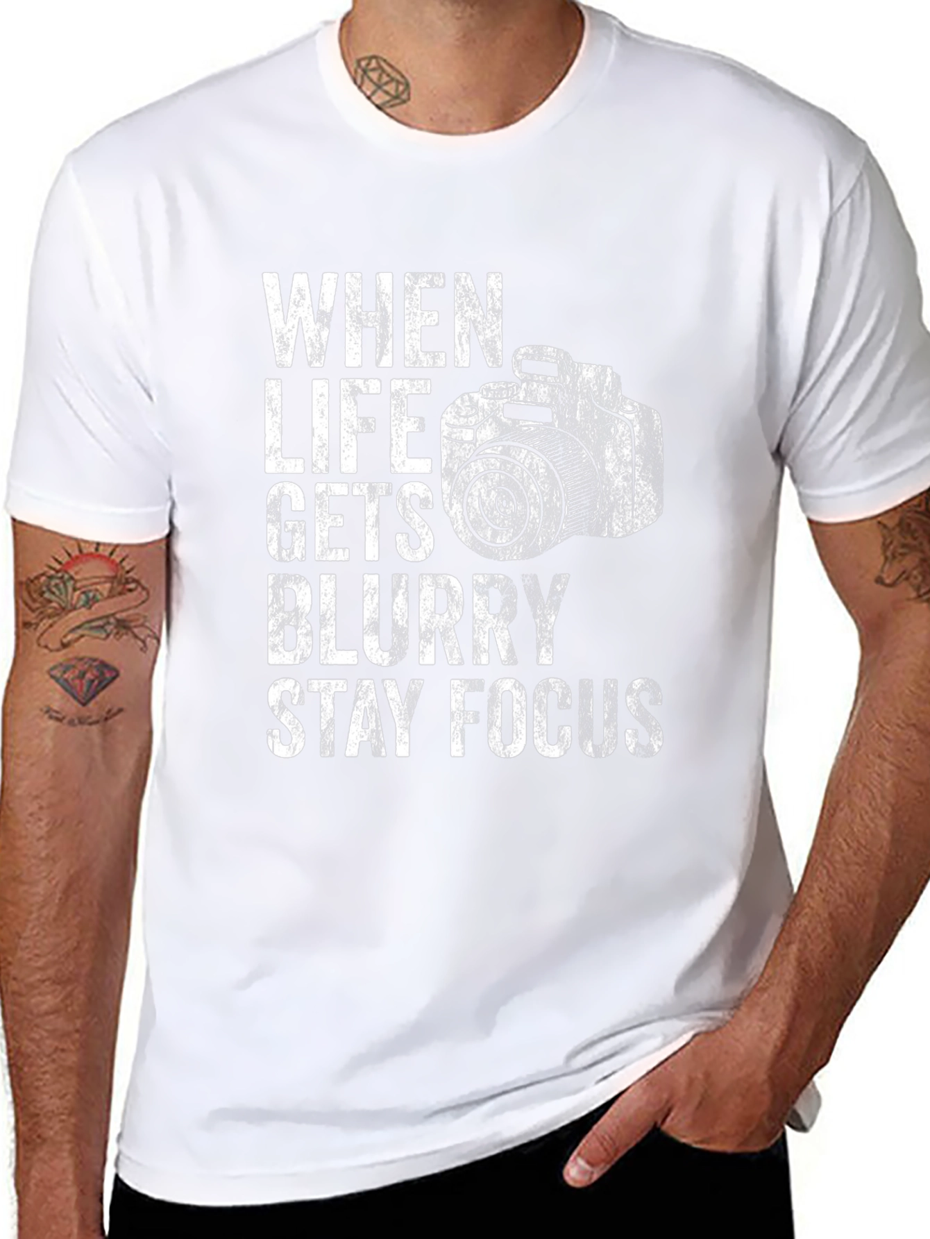 When Life Gets Blurry Stay Focus Black Graphic Tee