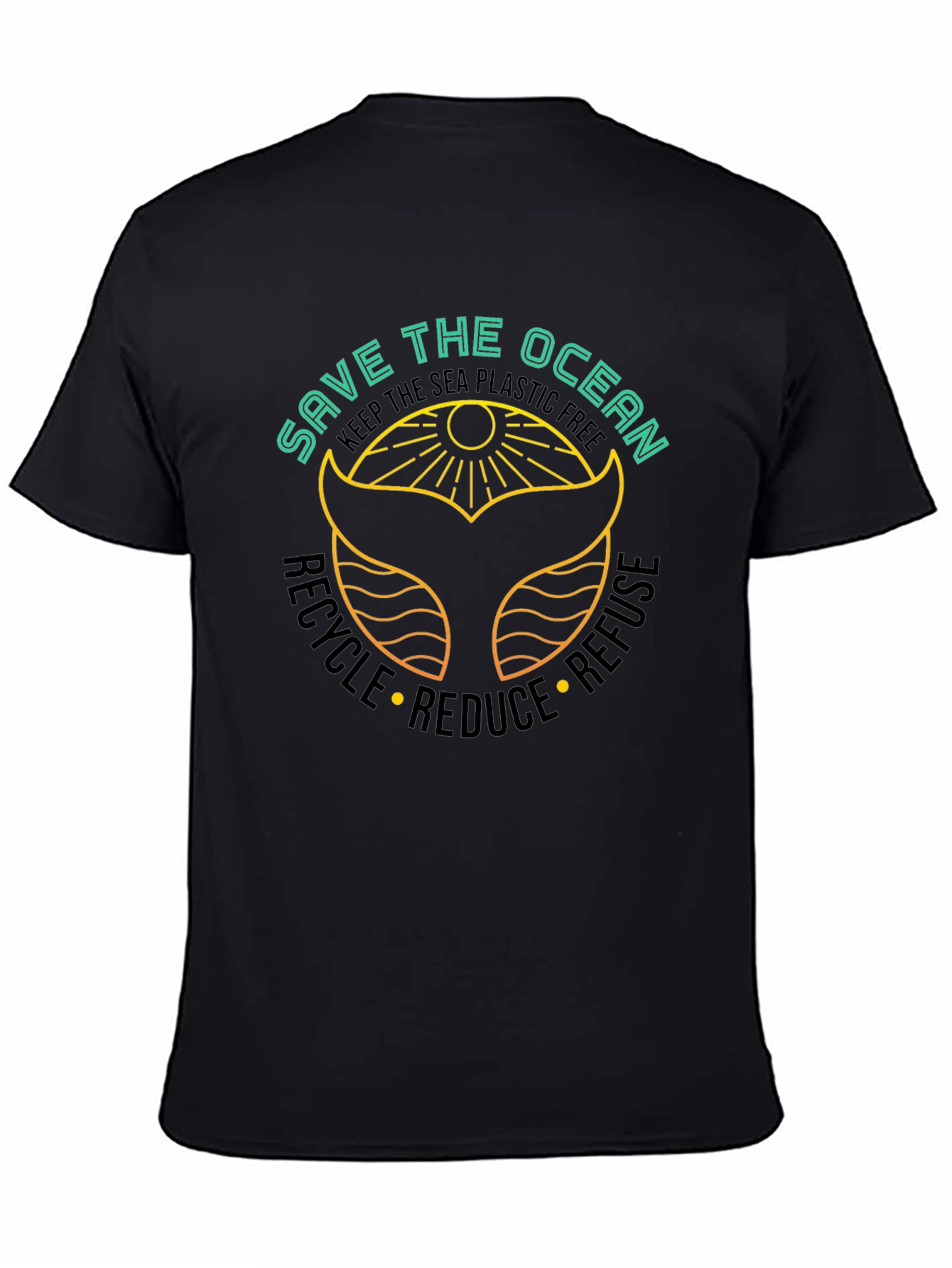 Save the Ocean Black T-Shirt - Whale Tail Graphic