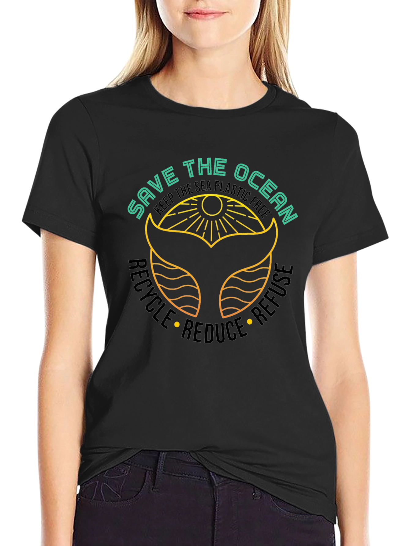 Save the Ocean Black T-Shirt - Whale Tail Graphic