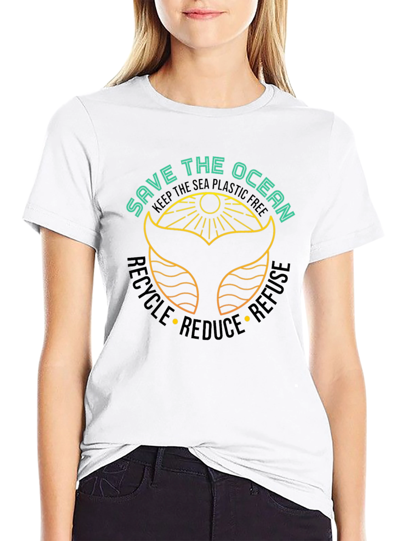 Save the Ocean Black T-Shirt - Whale Tail Graphic