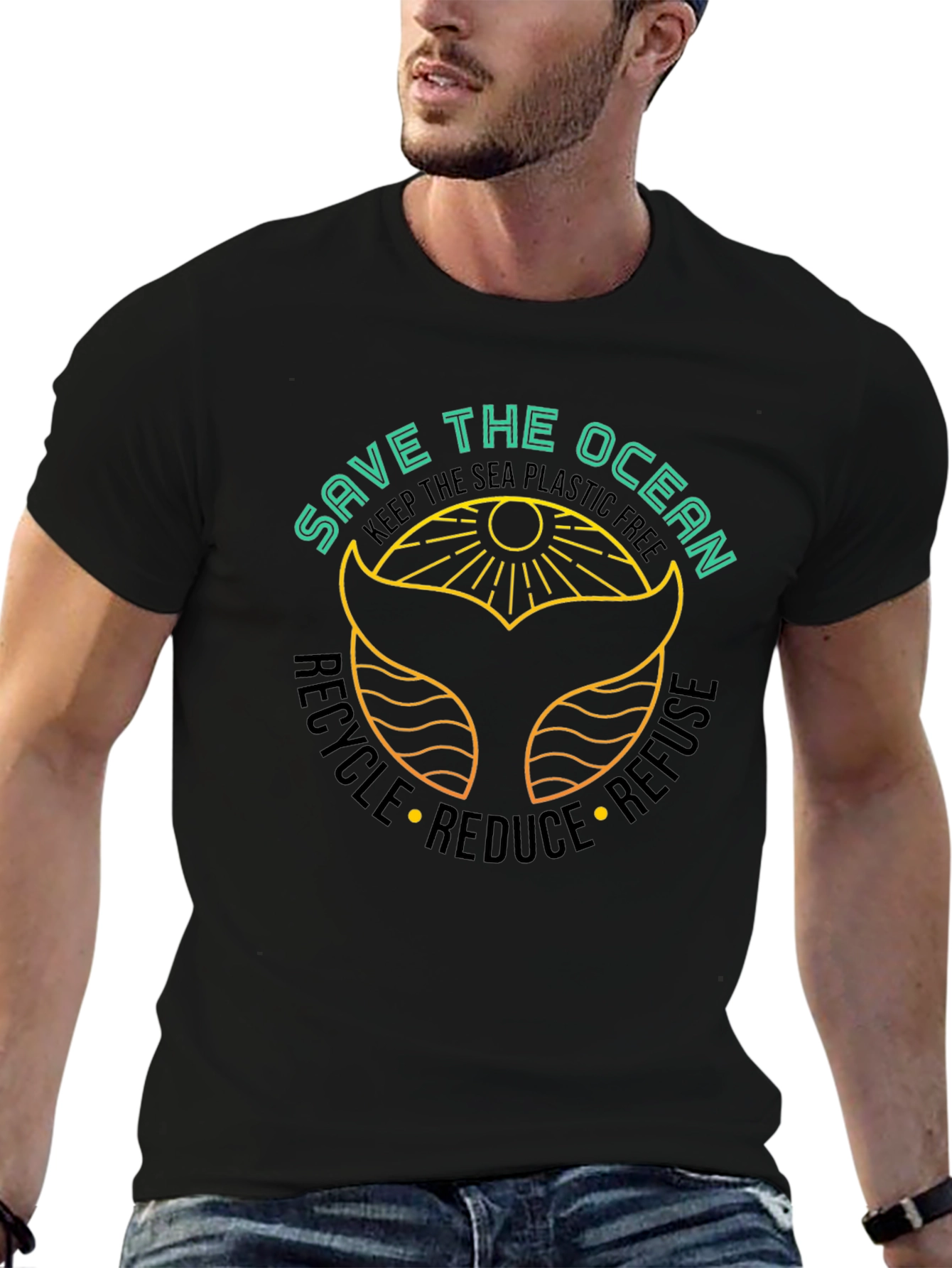Save the Ocean Black T-Shirt - Whale Tail Graphic