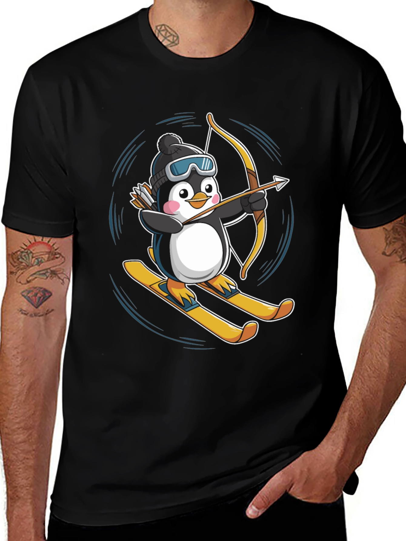 Skiing Penguin Archer Graphic Tee