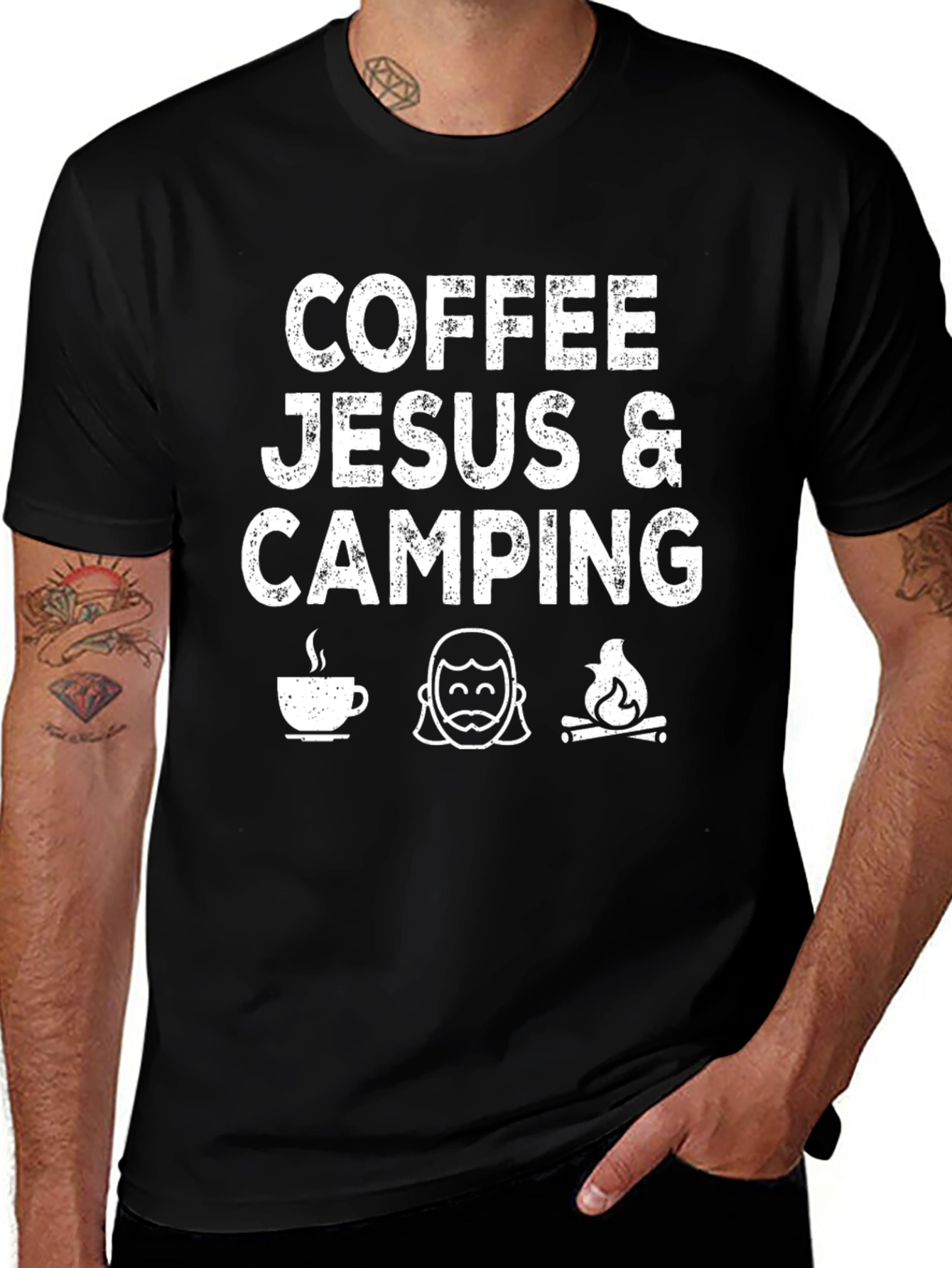 Coffee Jesus & Camping Black Graphic T-Shirt