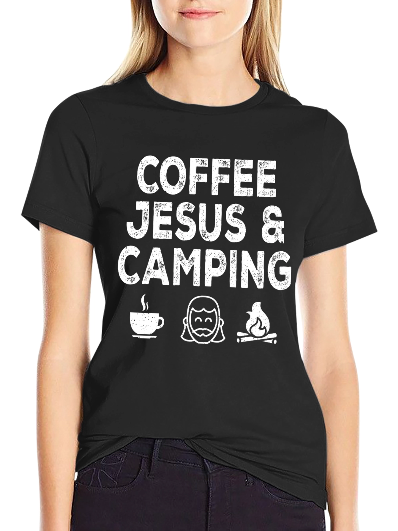 Coffee Jesus & Camping Black Graphic T-Shirt
