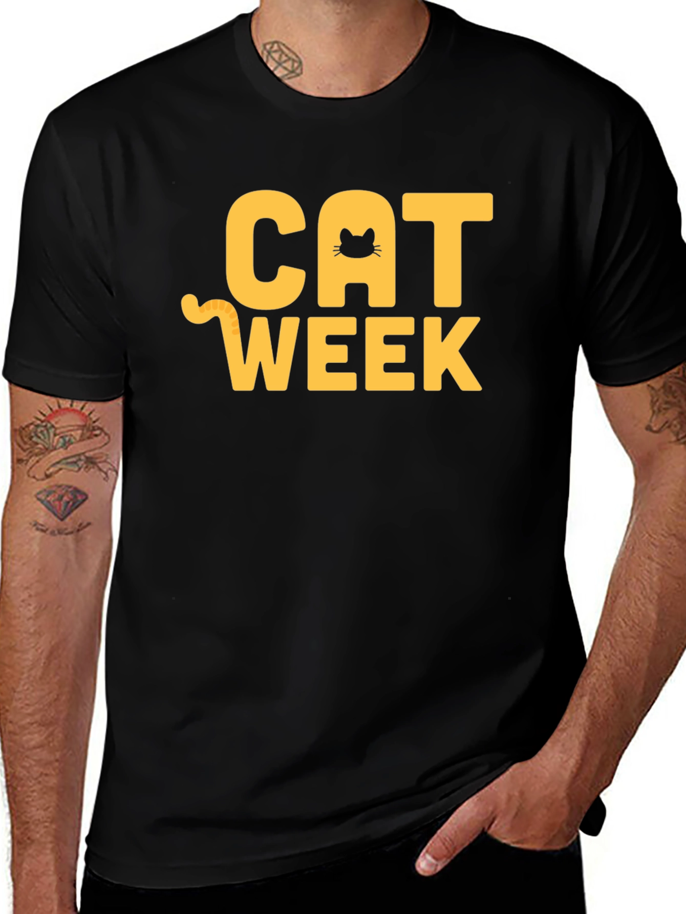 Cat Week Graphic T-Shirt - Black