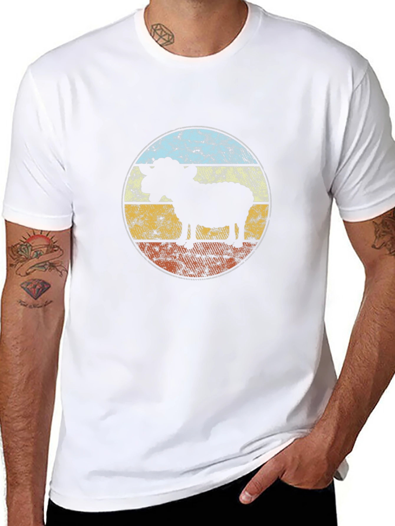 Retro Sheep Silhouette T-Shirt - Black