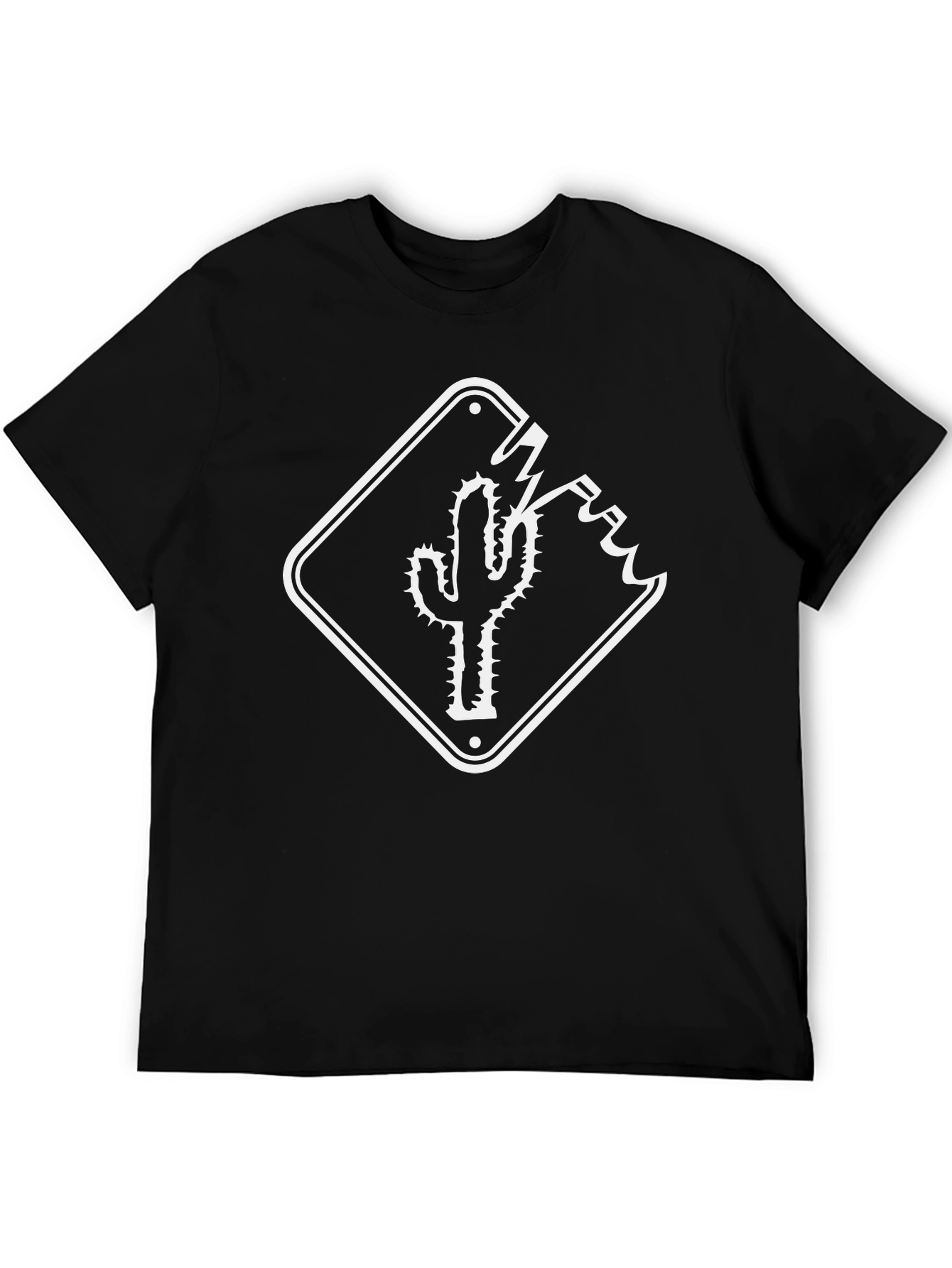Cactus Road Sign Graphic Tee - Black Cotton T-Shirt