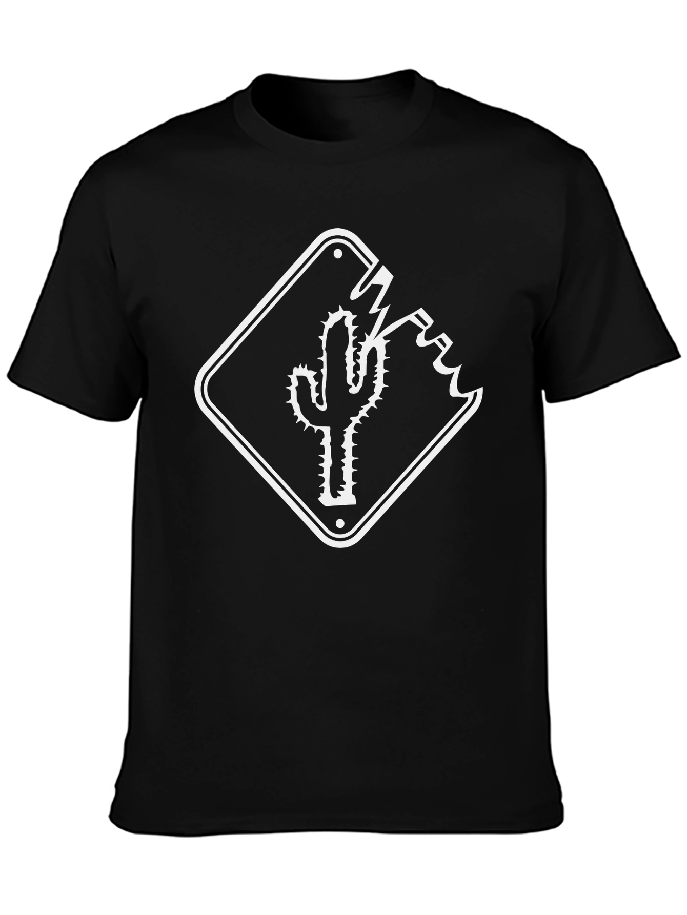 Cactus Road Sign Graphic Tee - Black Cotton T-Shirt