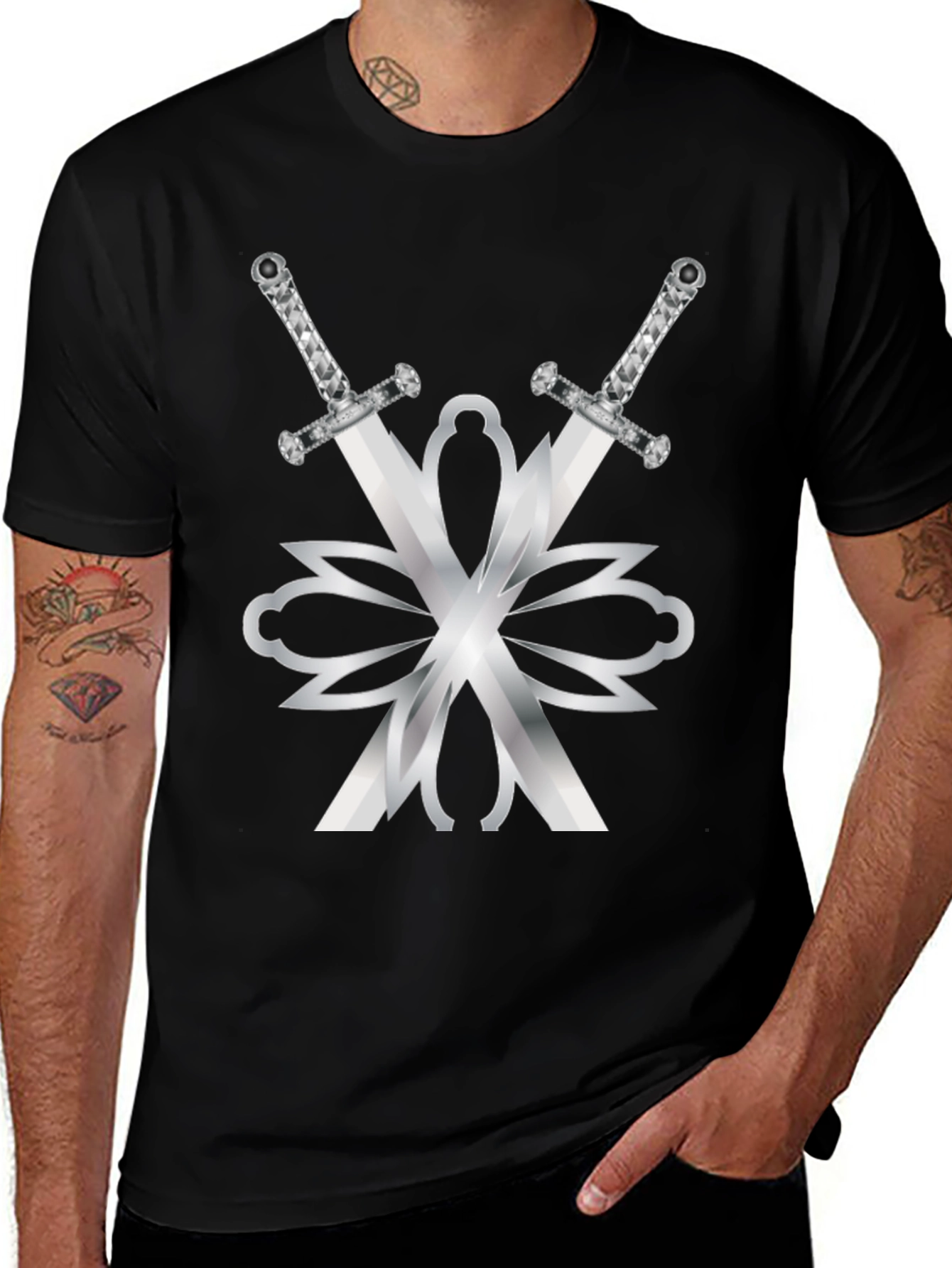 Swords & Silver Design Black T-Shirt
