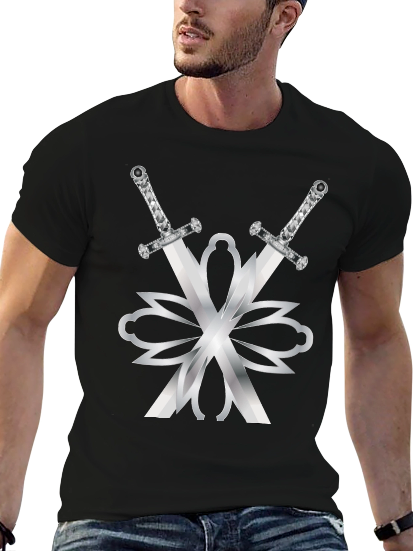 Swords & Silver Design Black T-Shirt