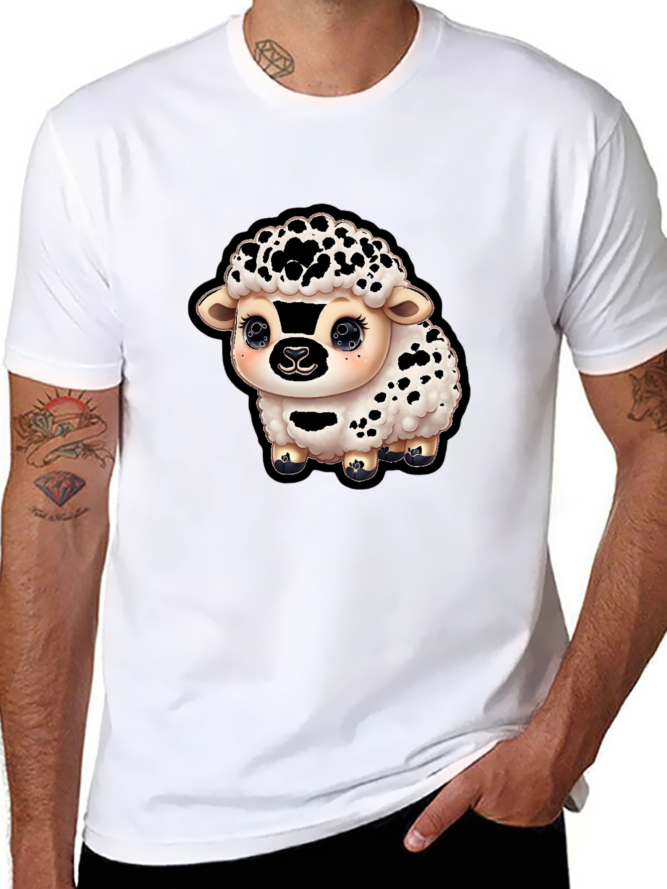 Cute Sheep Graphic T-Shirt - Black Cotton Blend