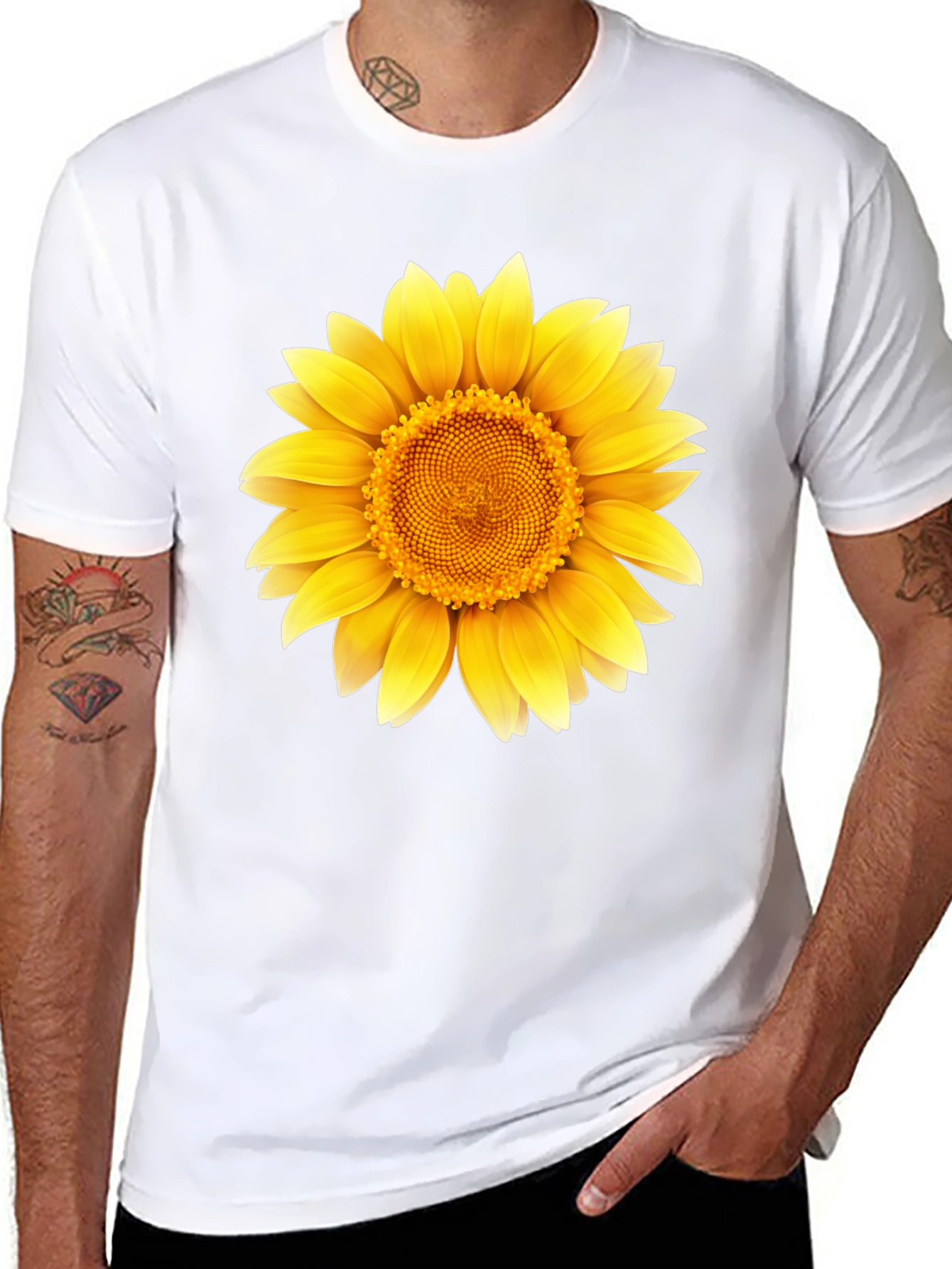 Sunflower Graphic Print T-Shirt - Casual Black Tee