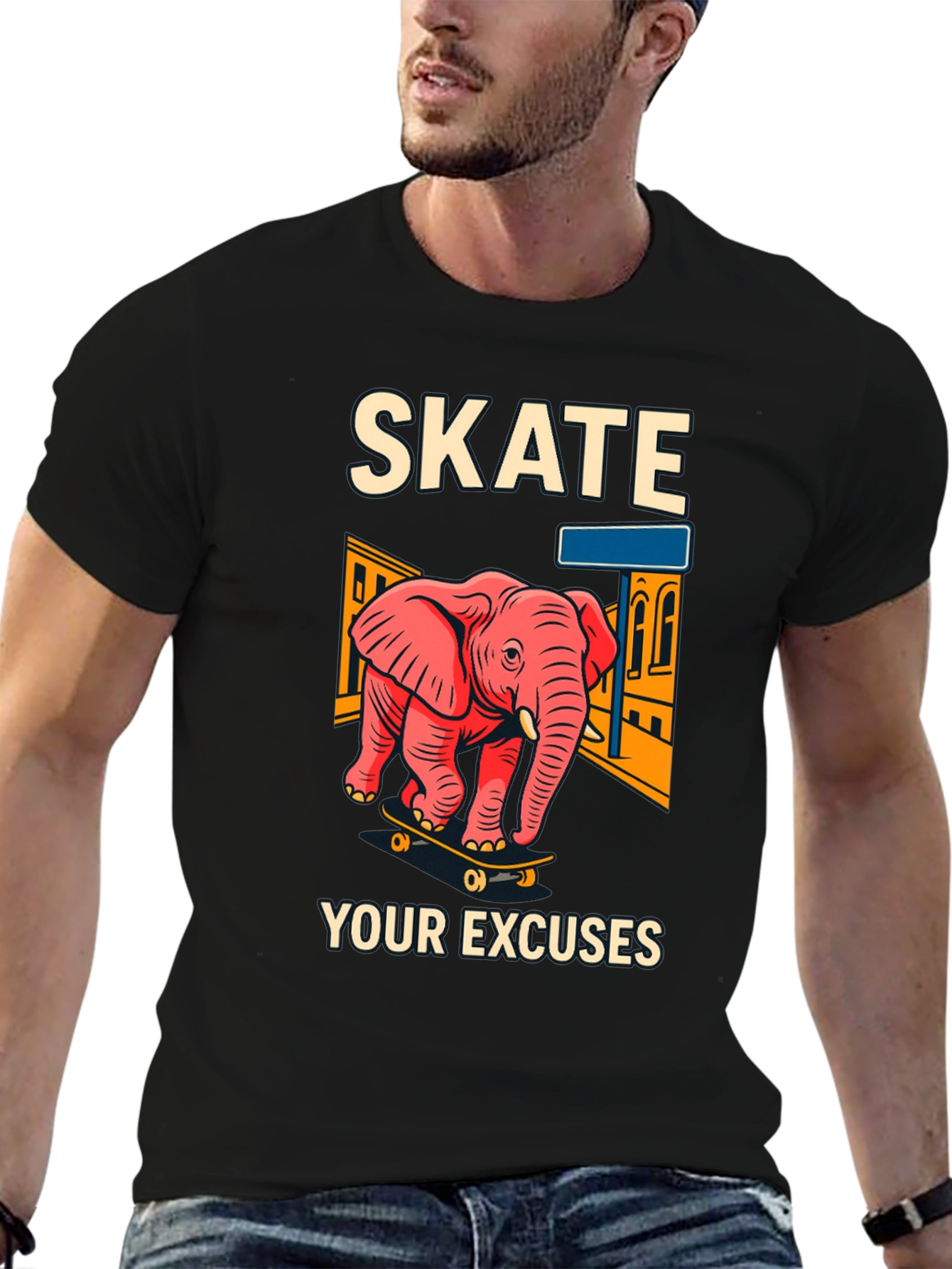 Skate Your Excuses T-Shirt - Elephant Skateboard Design