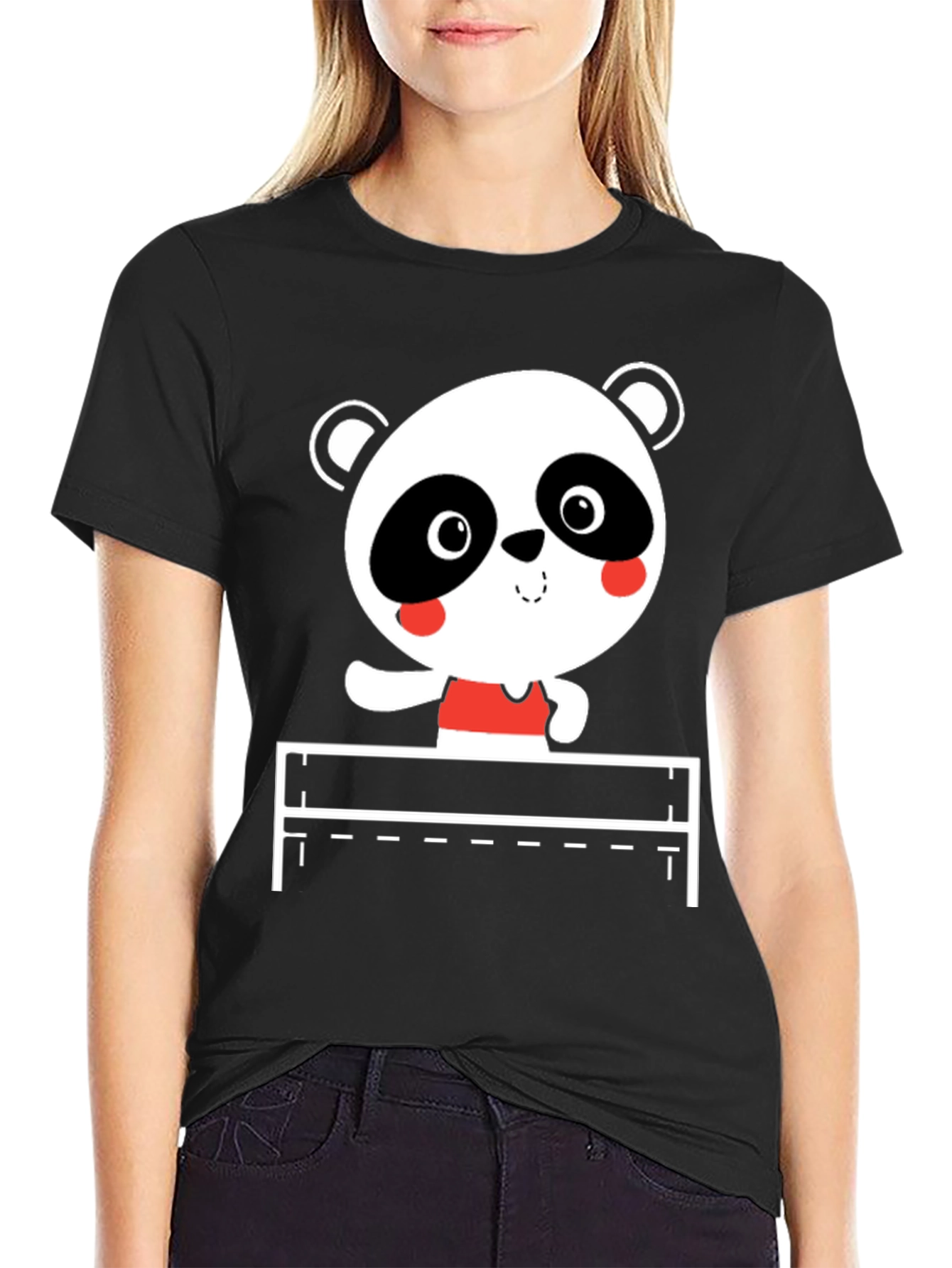 Cute Panda Hurdler Black T-Shirt