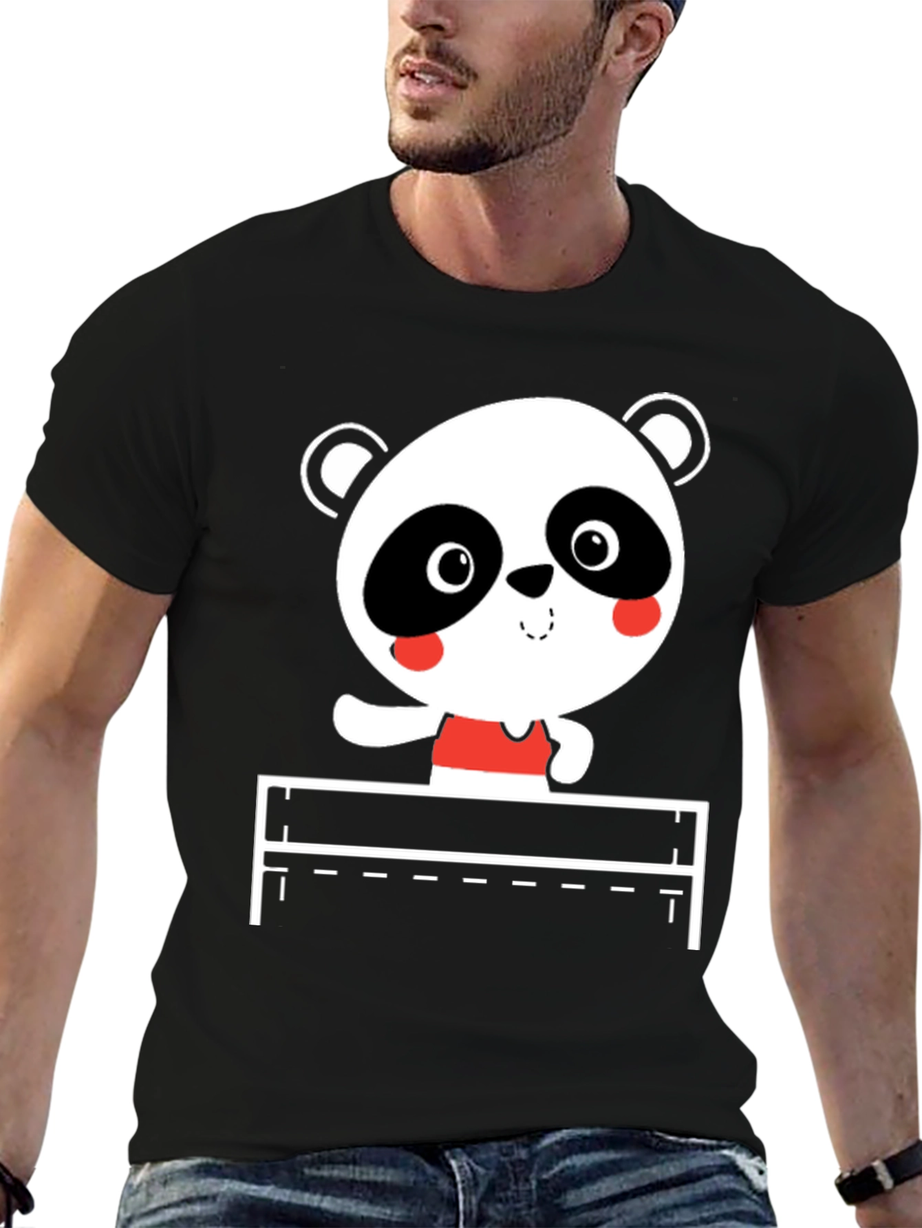Cute Panda Hurdler Black T-Shirt
