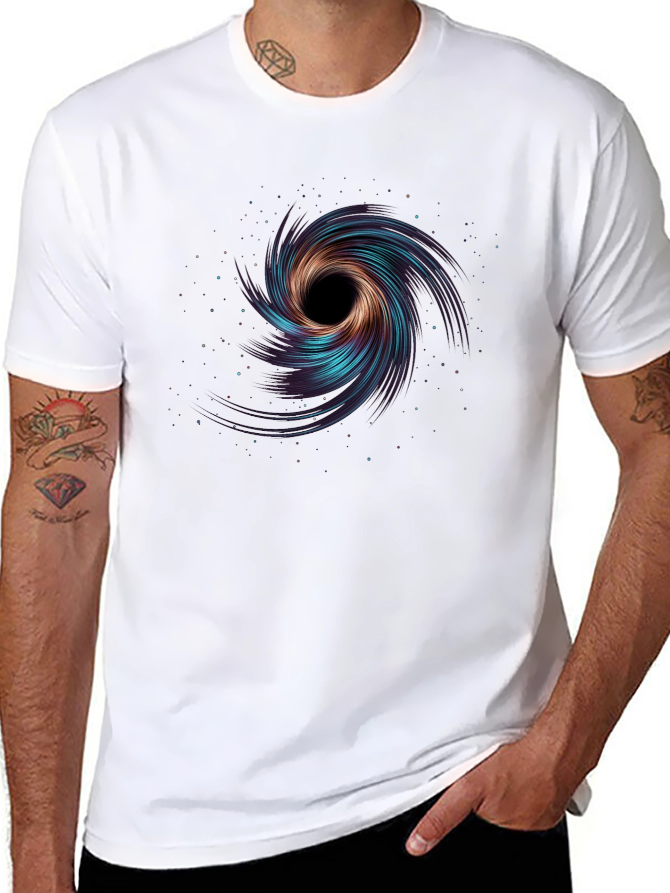 Cosmic Swirl Graphic Tee - Black Cotton Blend
