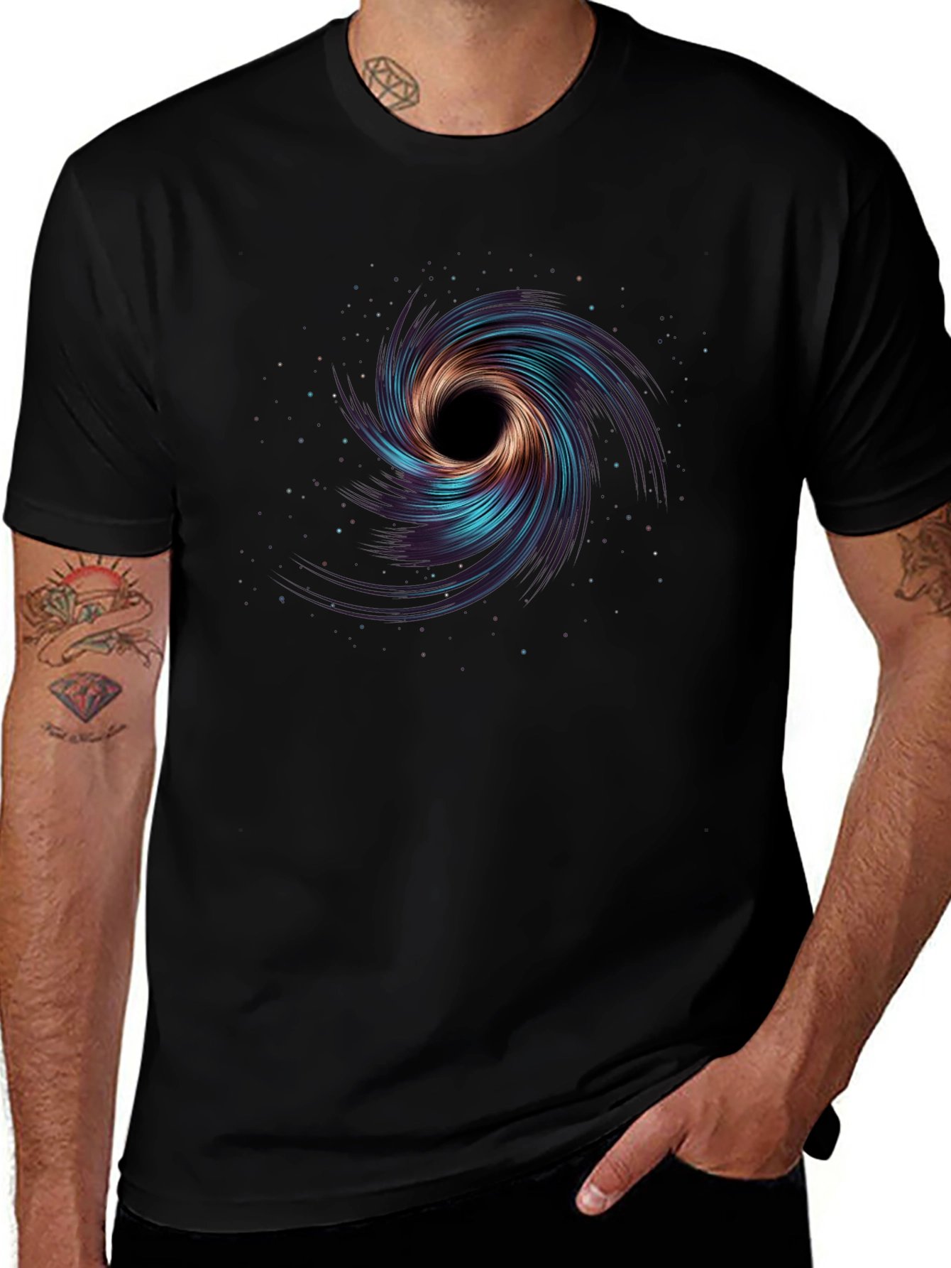 Cosmic Swirl Graphic Tee - Black Cotton Blend