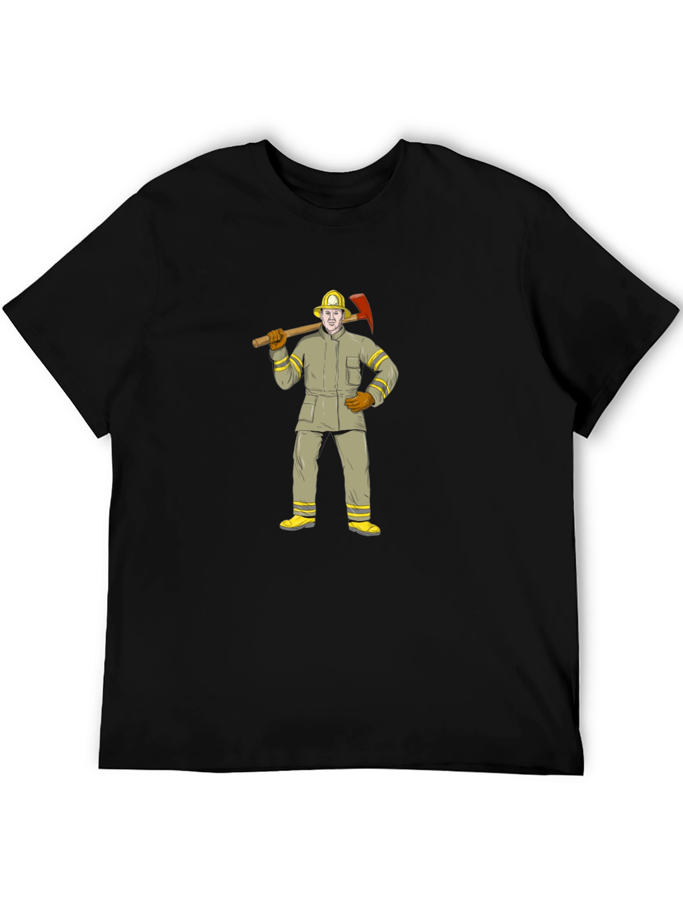 Firefighter Cartoon Graphic T-Shirt - Black