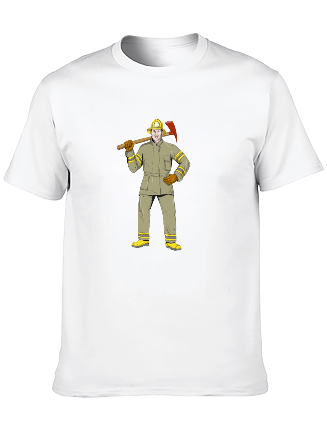 Firefighter Cartoon Graphic T-Shirt - Black