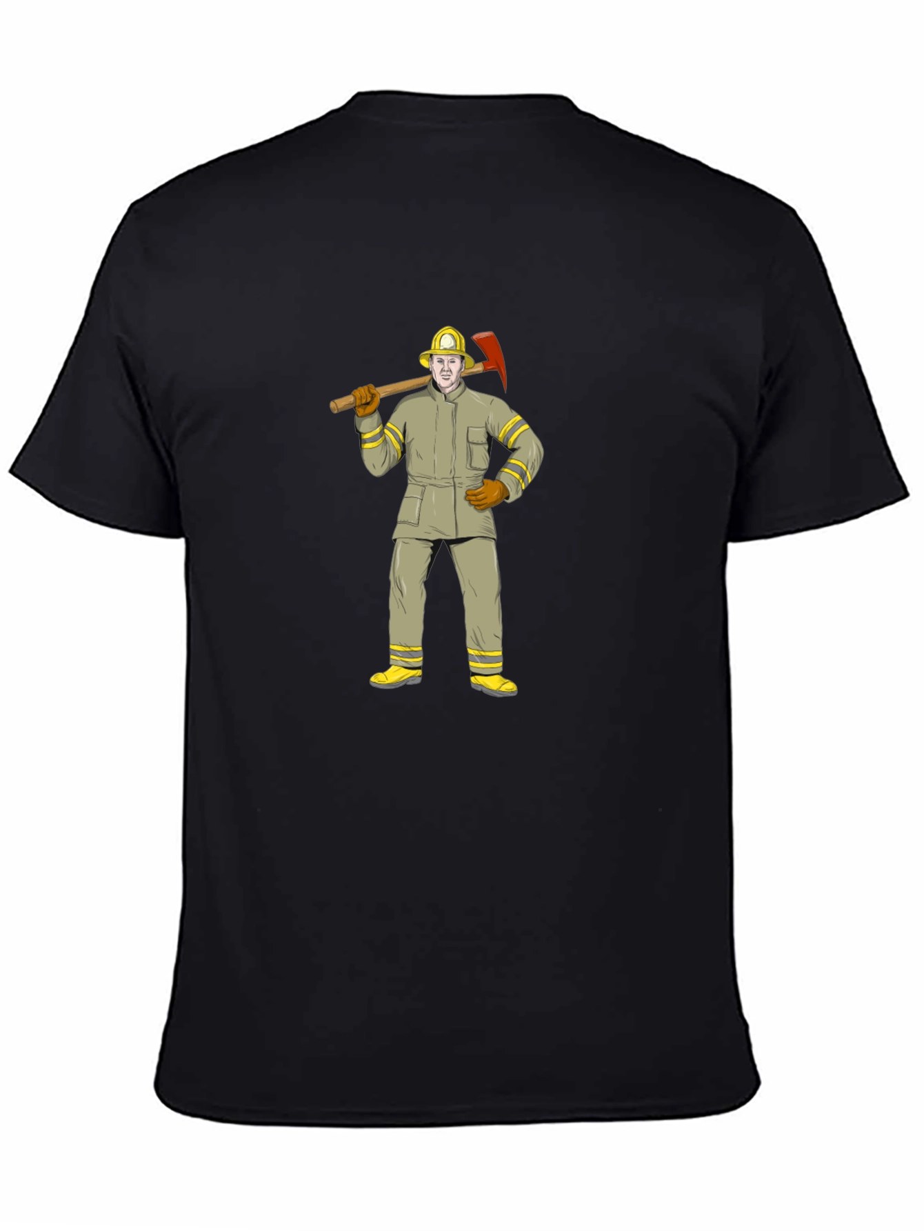 Firefighter Cartoon Graphic T-Shirt - Black