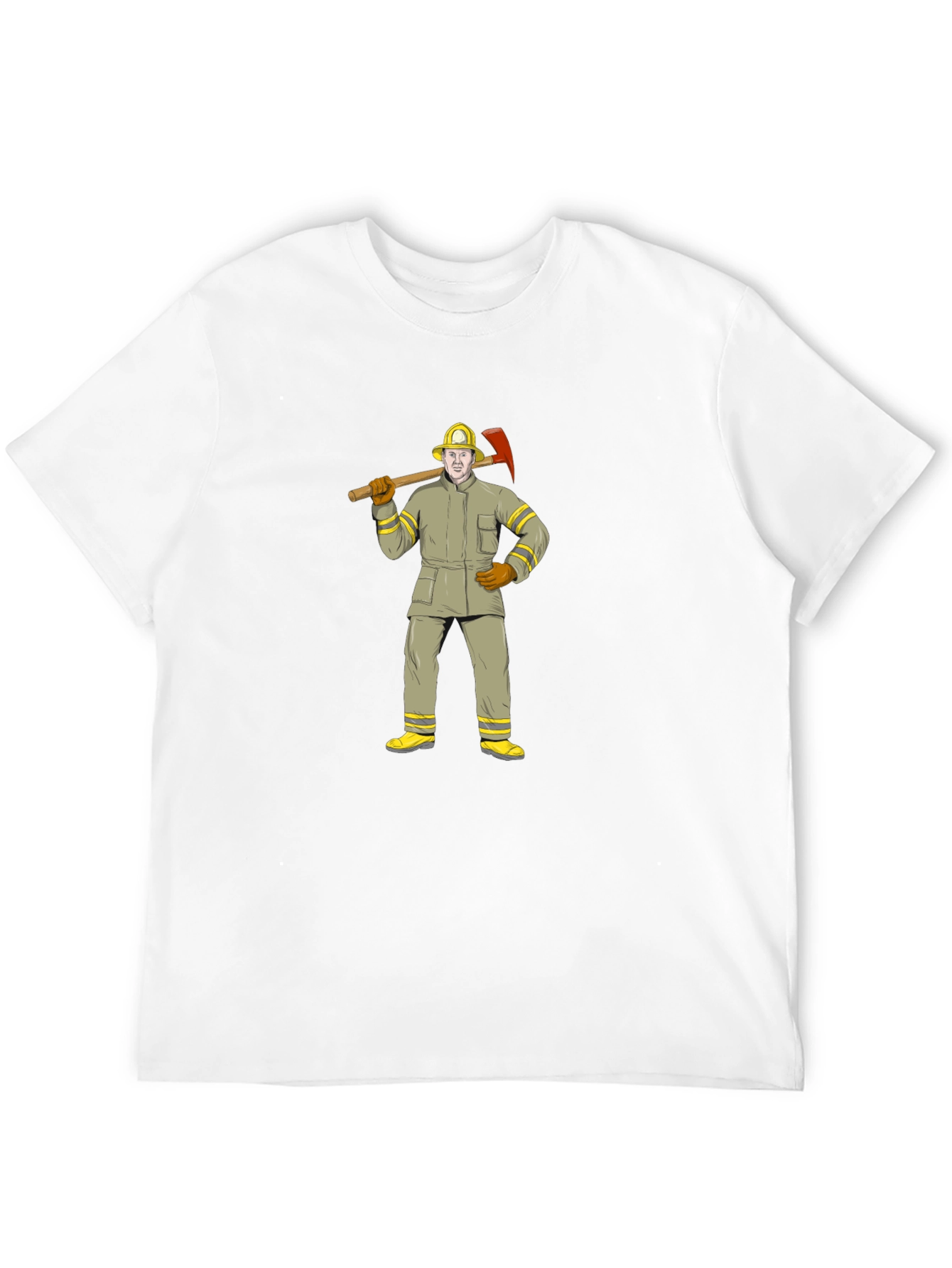 Firefighter Cartoon Graphic T-Shirt - Black