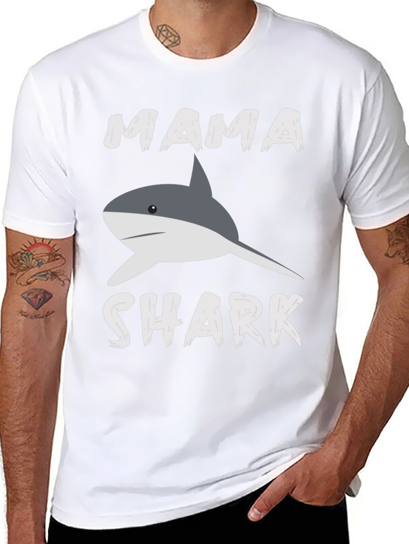 Mama Shark Graphic T-Shirt - Black Crew Neck
