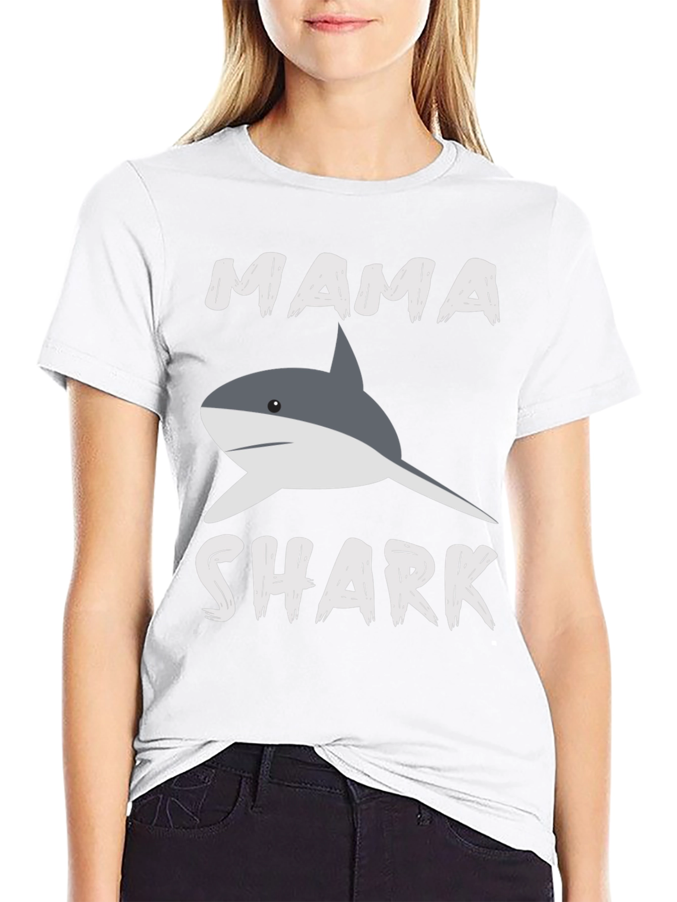 Mama Shark Graphic T-Shirt - Black Crew Neck